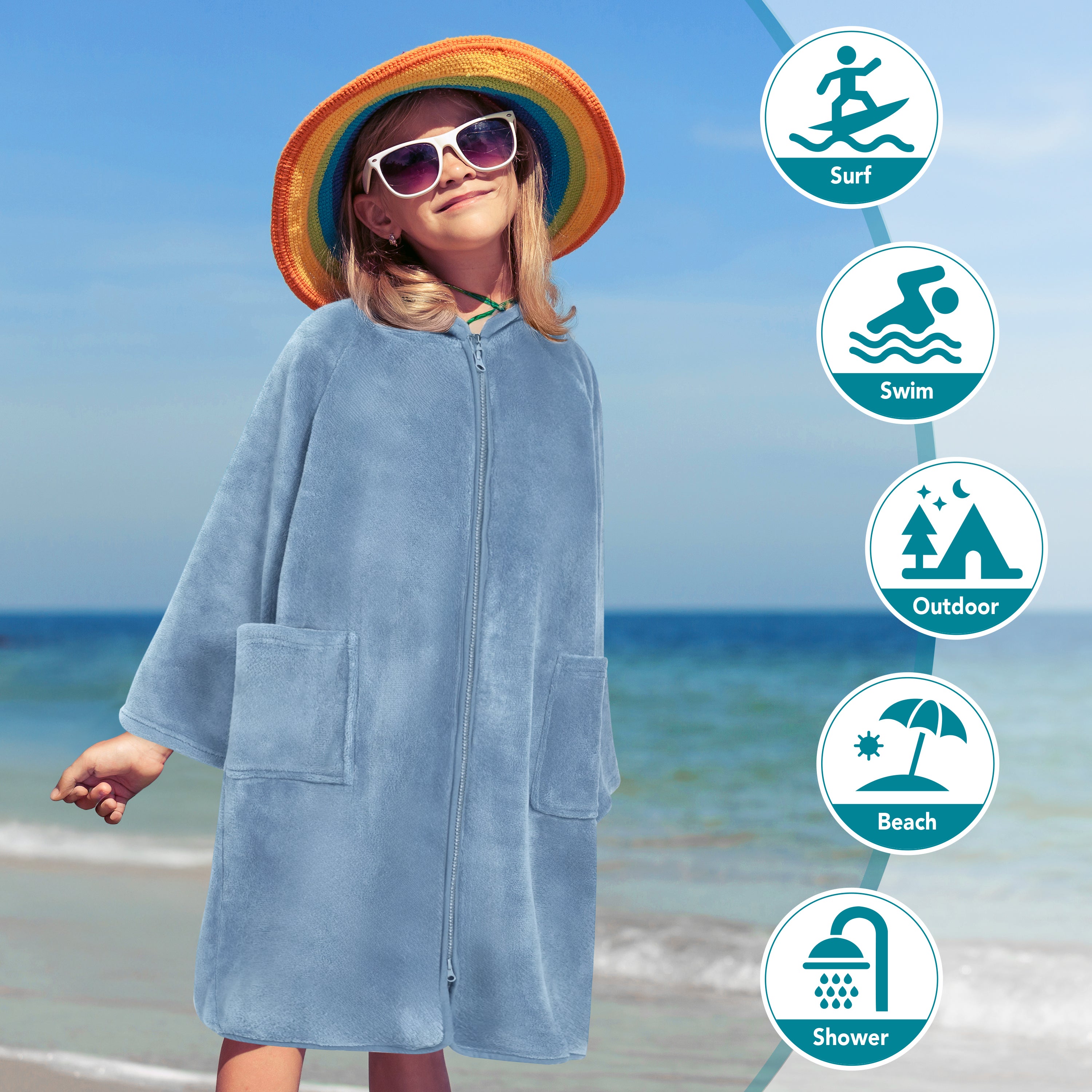 Teens Zippper Hooded Towel Robe