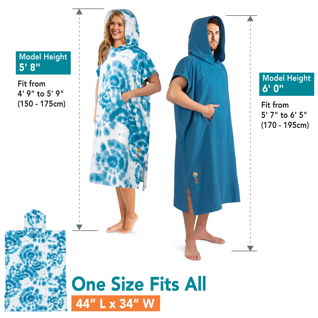 Surf Poncho Changing Robe with Hood, Microfiber - Adults