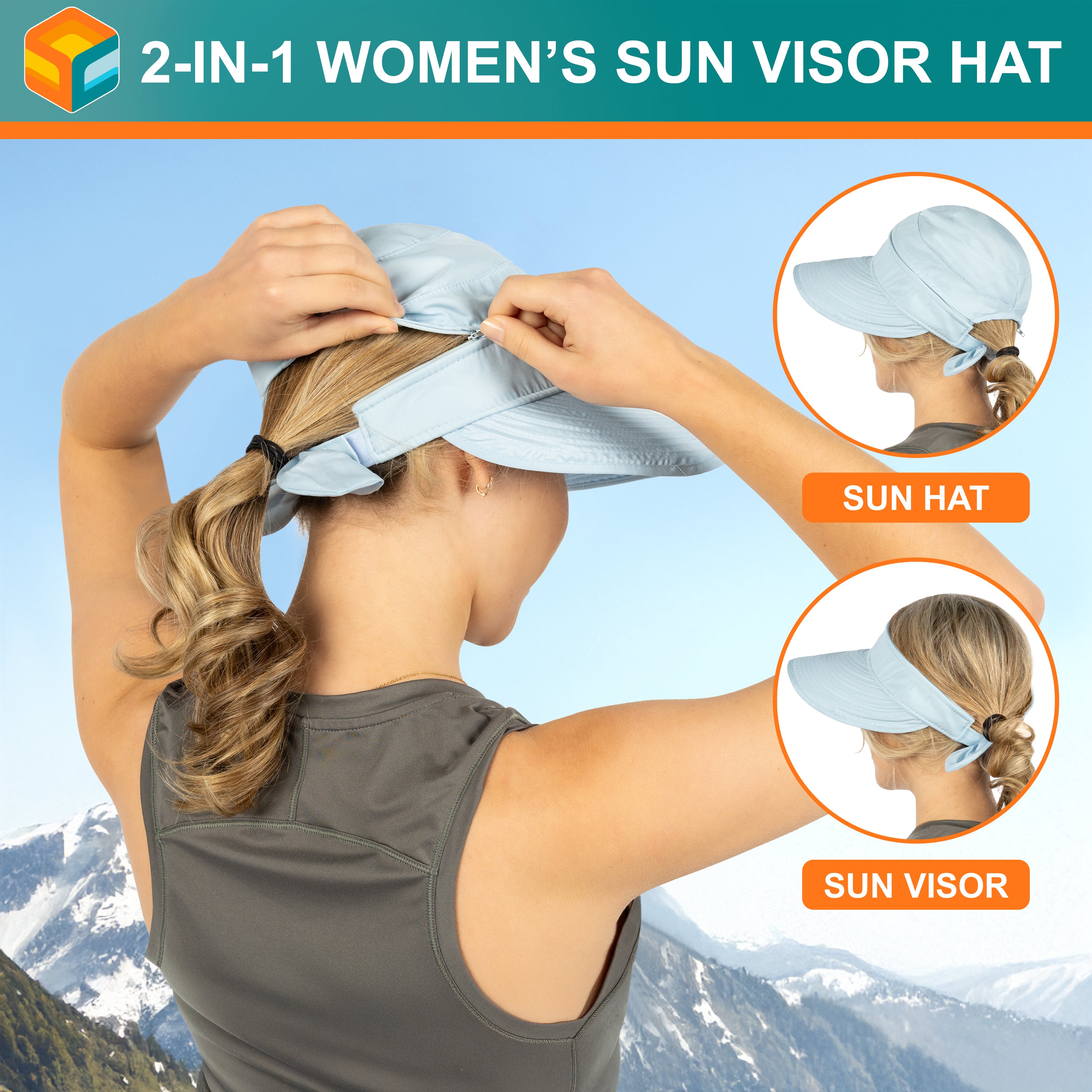 Womens Convertible Zip Off Sun Visor Hat