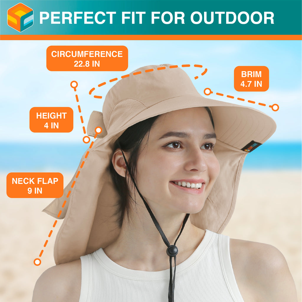 Womens Wide Brim Sun Hat with Bow and Neck Flap