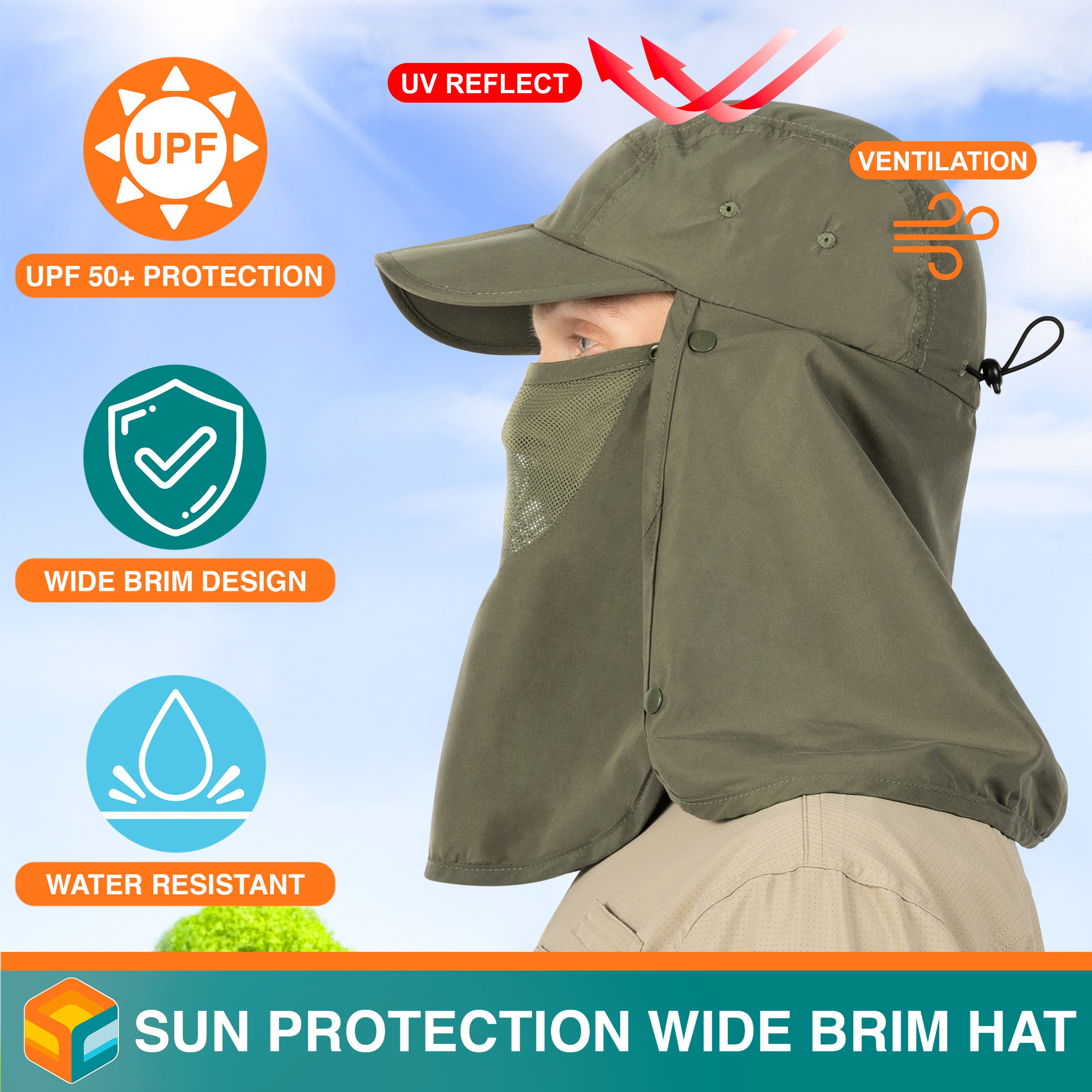 Unisex Sun Cap with Neck Flap and Face Cover