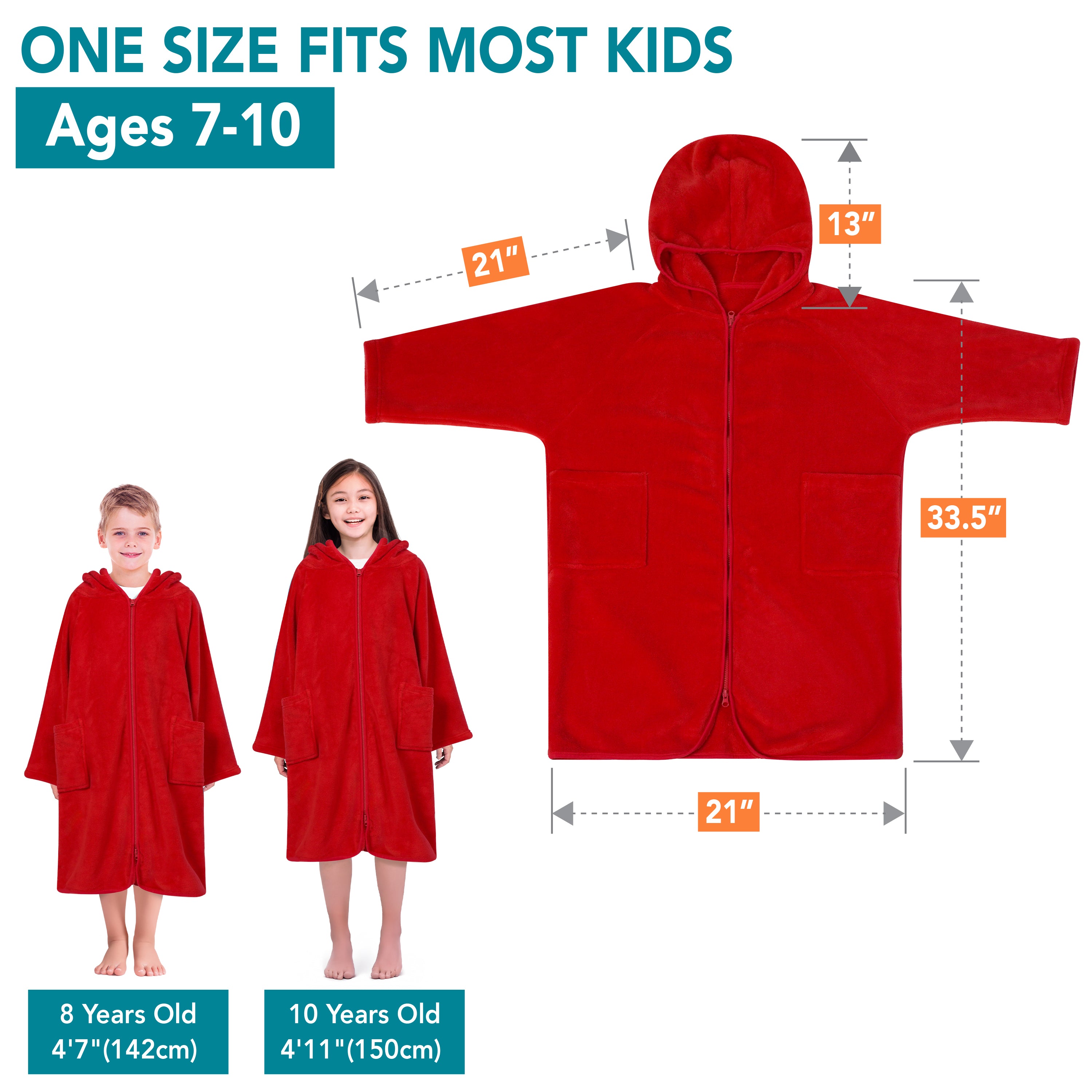 Teens Zippper Hooded Towel Robe