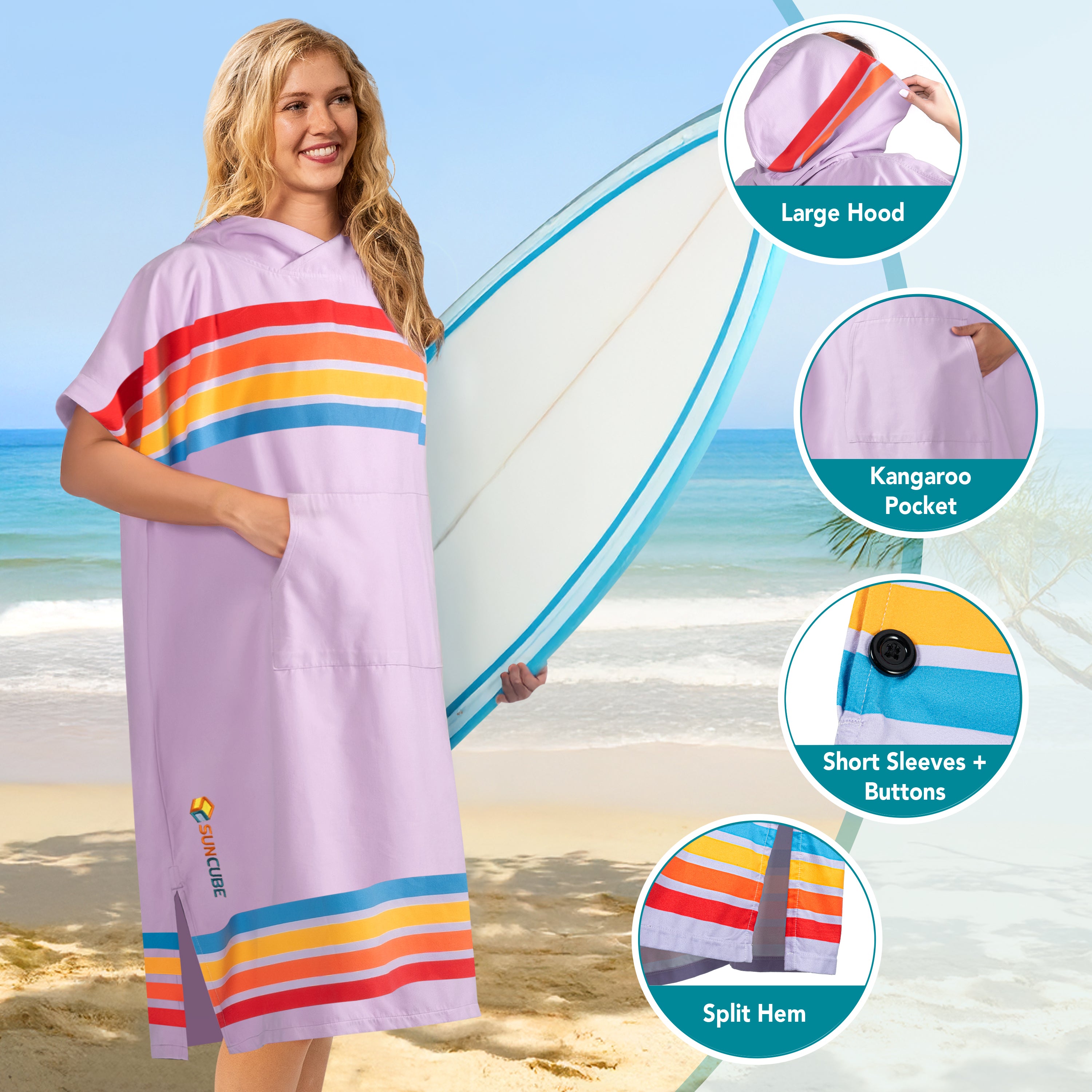 Surf Poncho Changing Robe with Hood, Microfiber - Adults