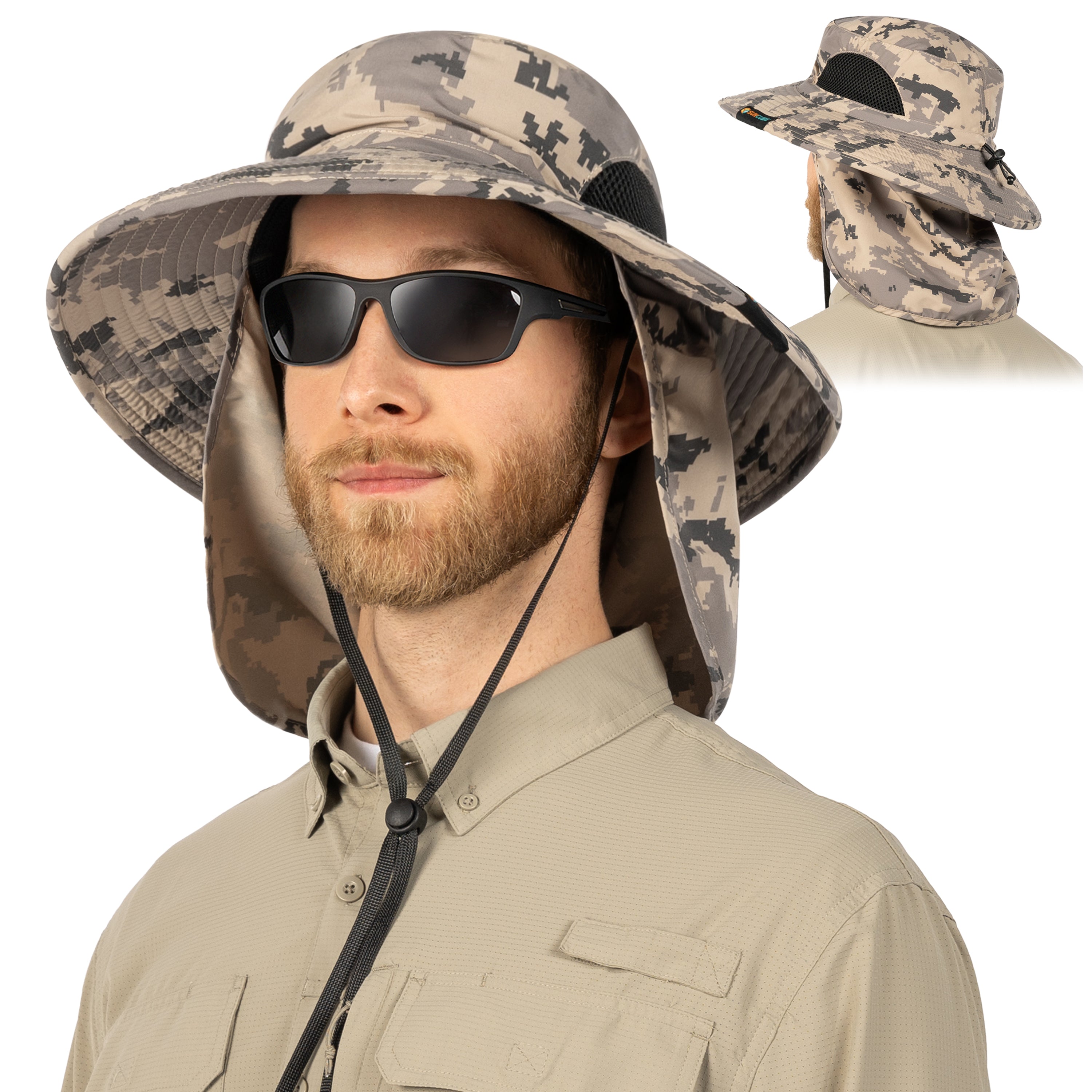 Unisex Wide Brim Sun Hat with Side Vent and Neck Flap Cover