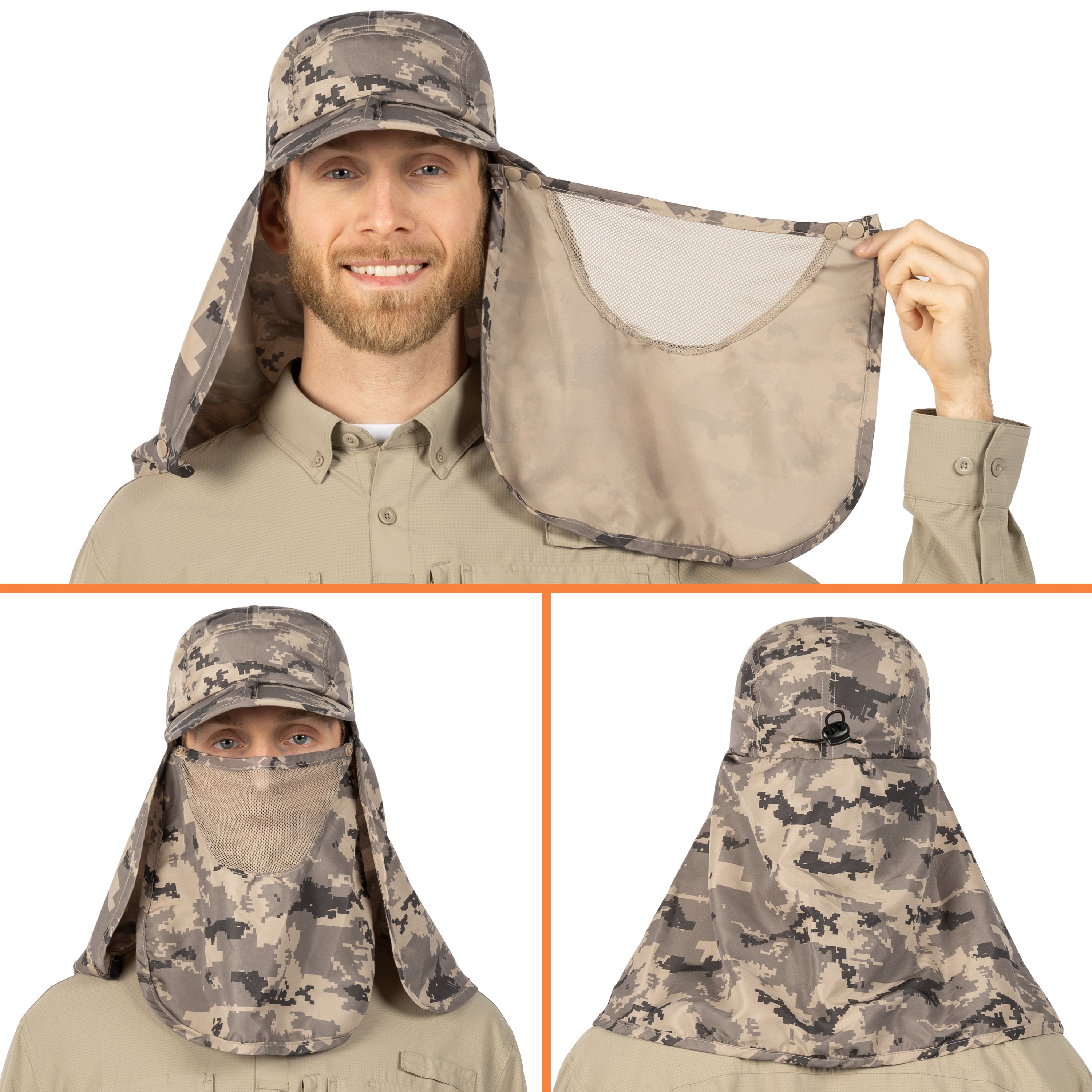 Unisex Sun Cap with Neck Flap and Face Cover
