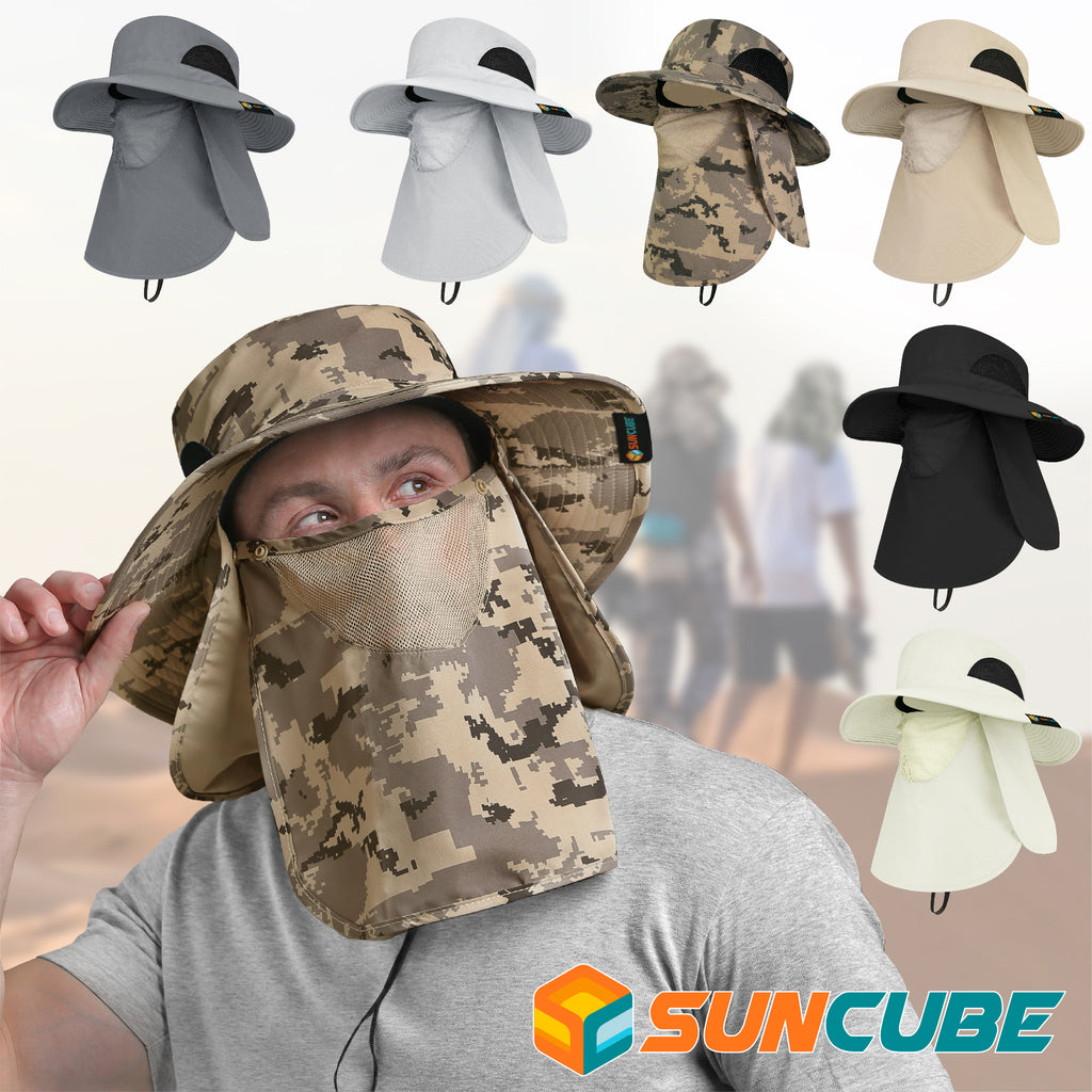 Unisex Wide Brim Hat with Neck Flap and Face Cover