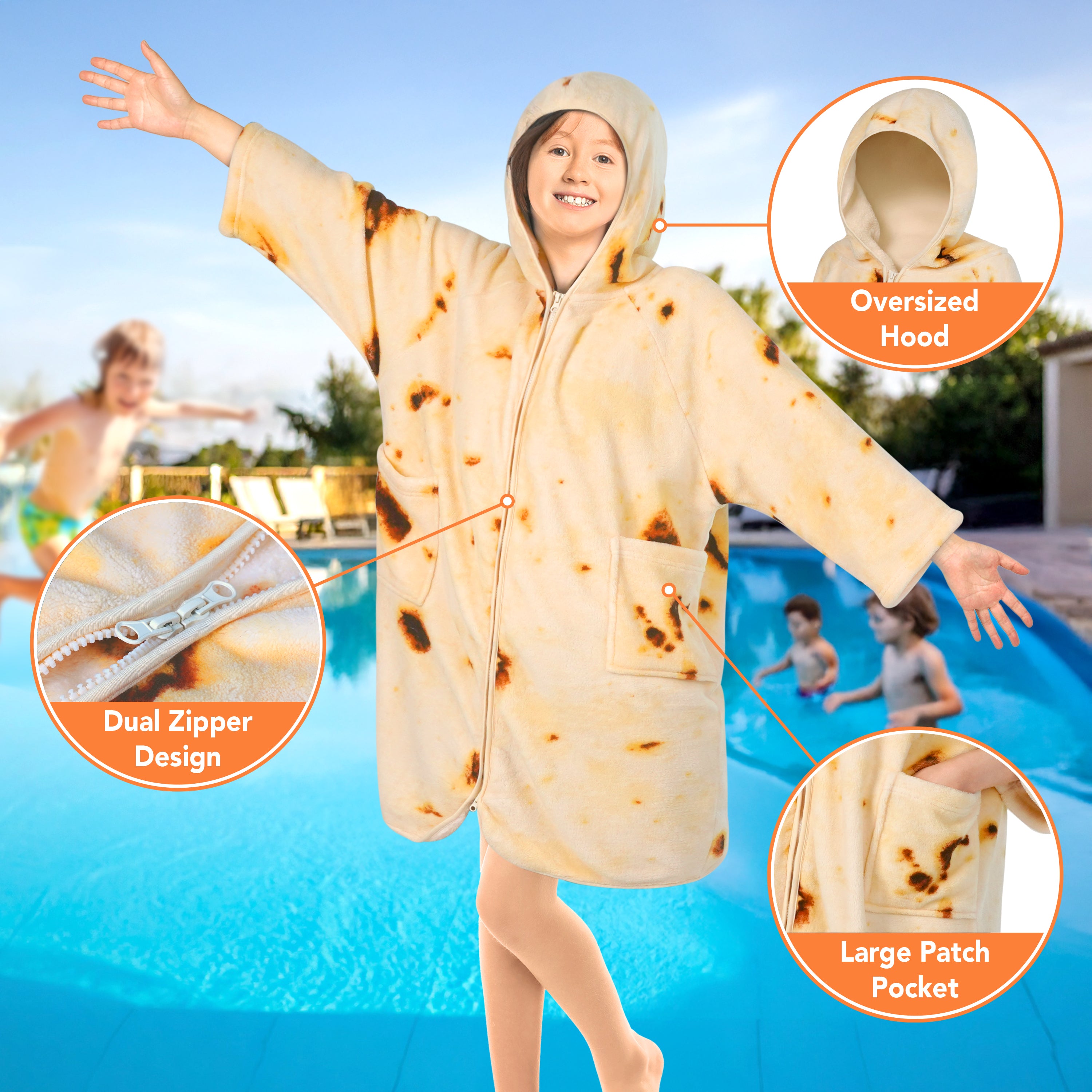 Teens Zippper Hooded Towel Robe