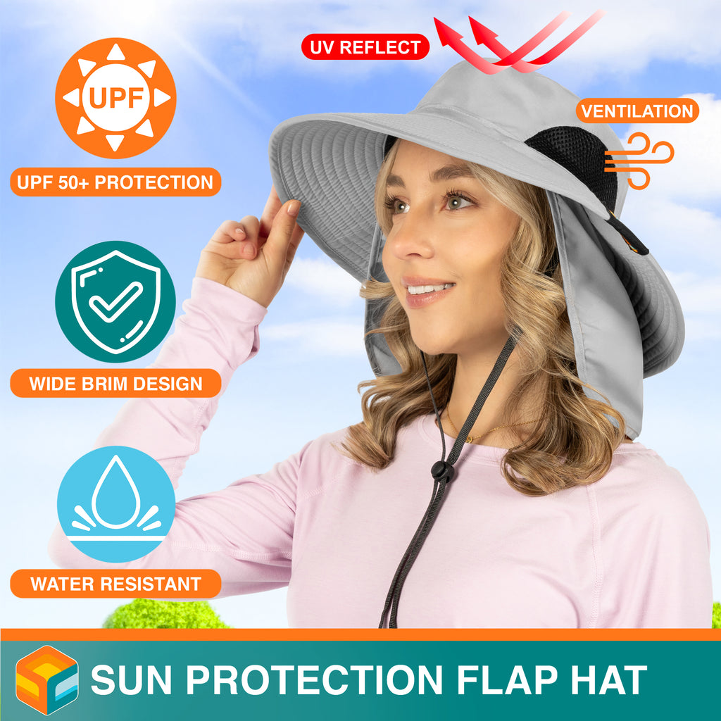 Unisex Wide Brim Sun Hat with Side Vent and Neck Flap Cover