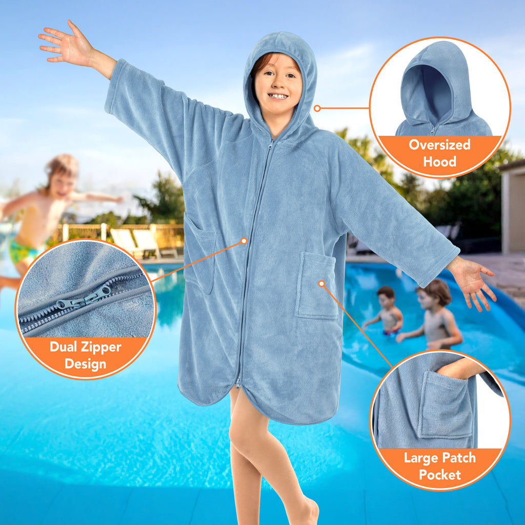 Teens Zippper Hooded Towel Robe