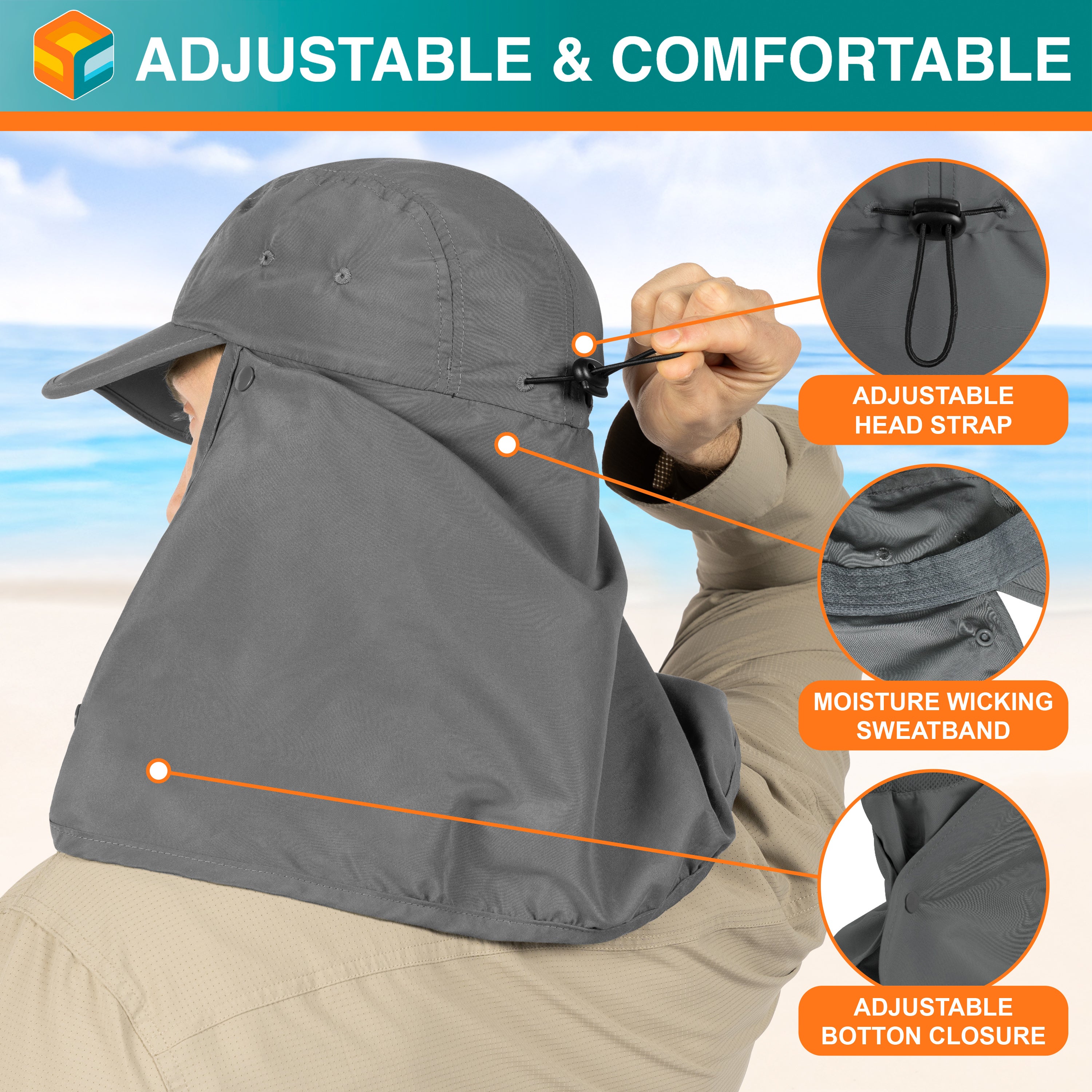 Unisex Sun Cap with Neck Flap and Face Cover
