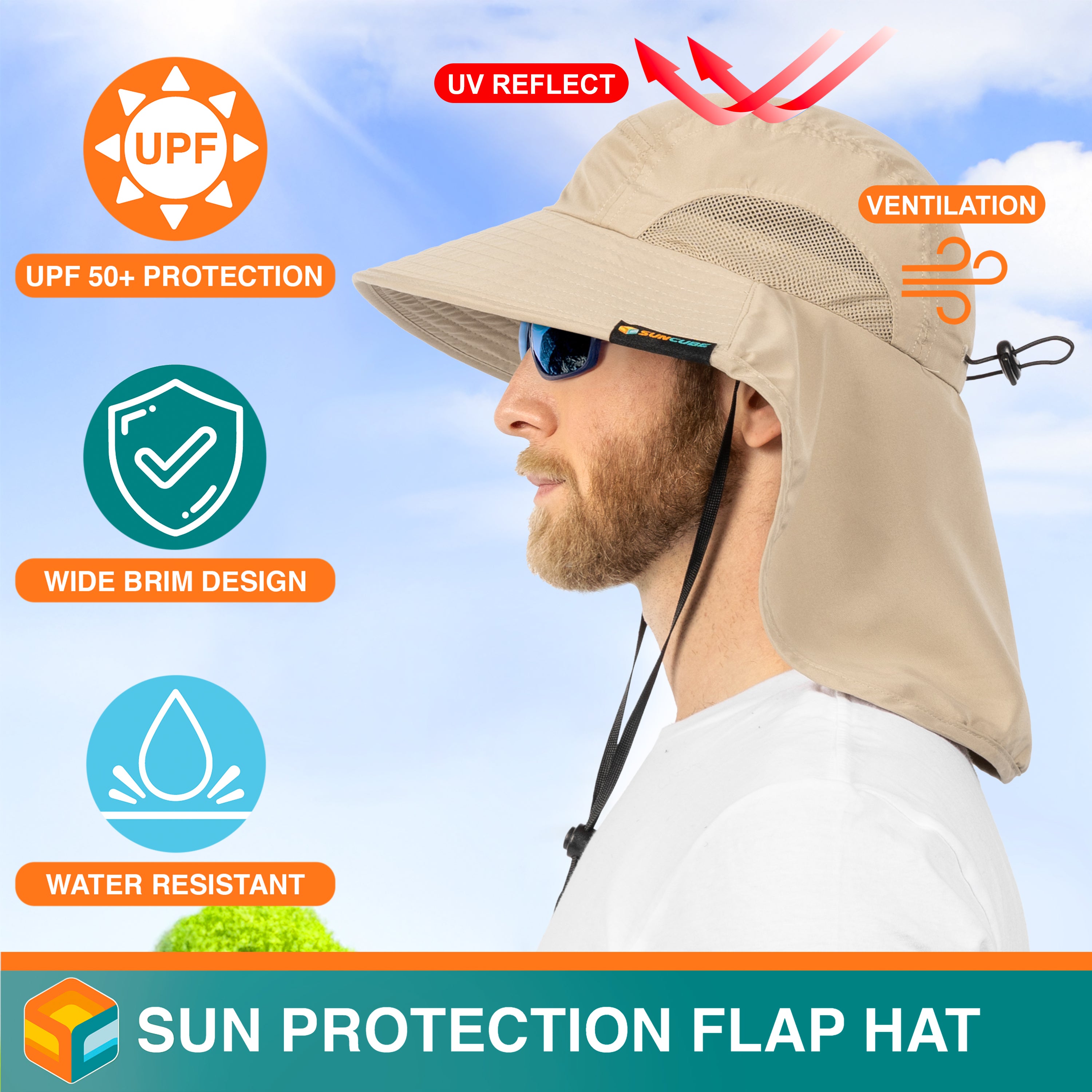 Unisex Wide Brim Sun Hat with Neck Cover