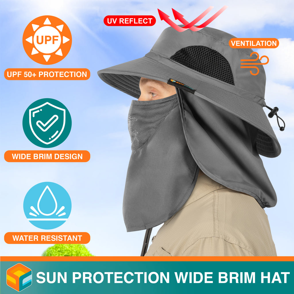 Unisex Wide Brim Hat with Neck Flap and Face Cover