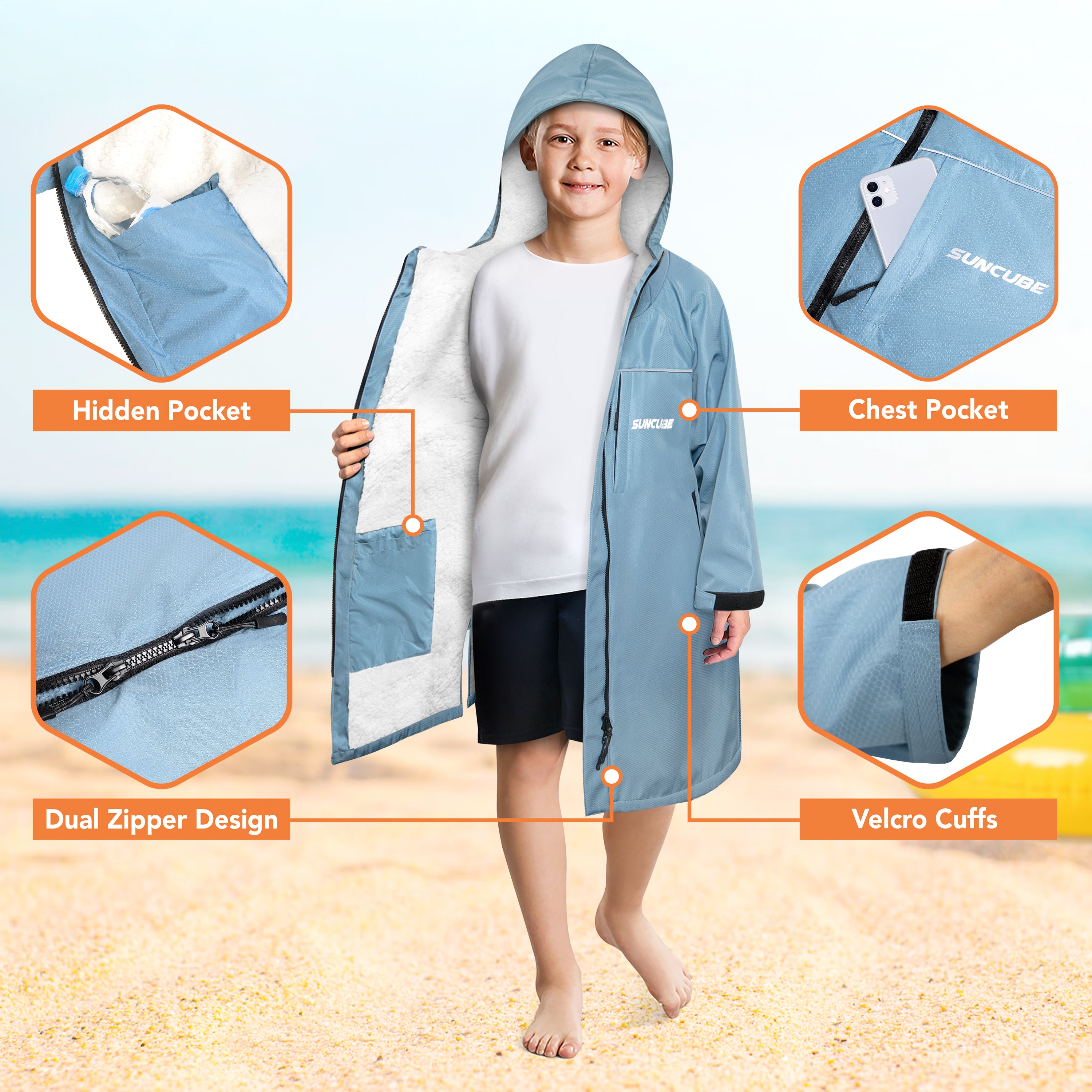 Unisex Hooded Swim Parka - Sherpa, Kids / Teen