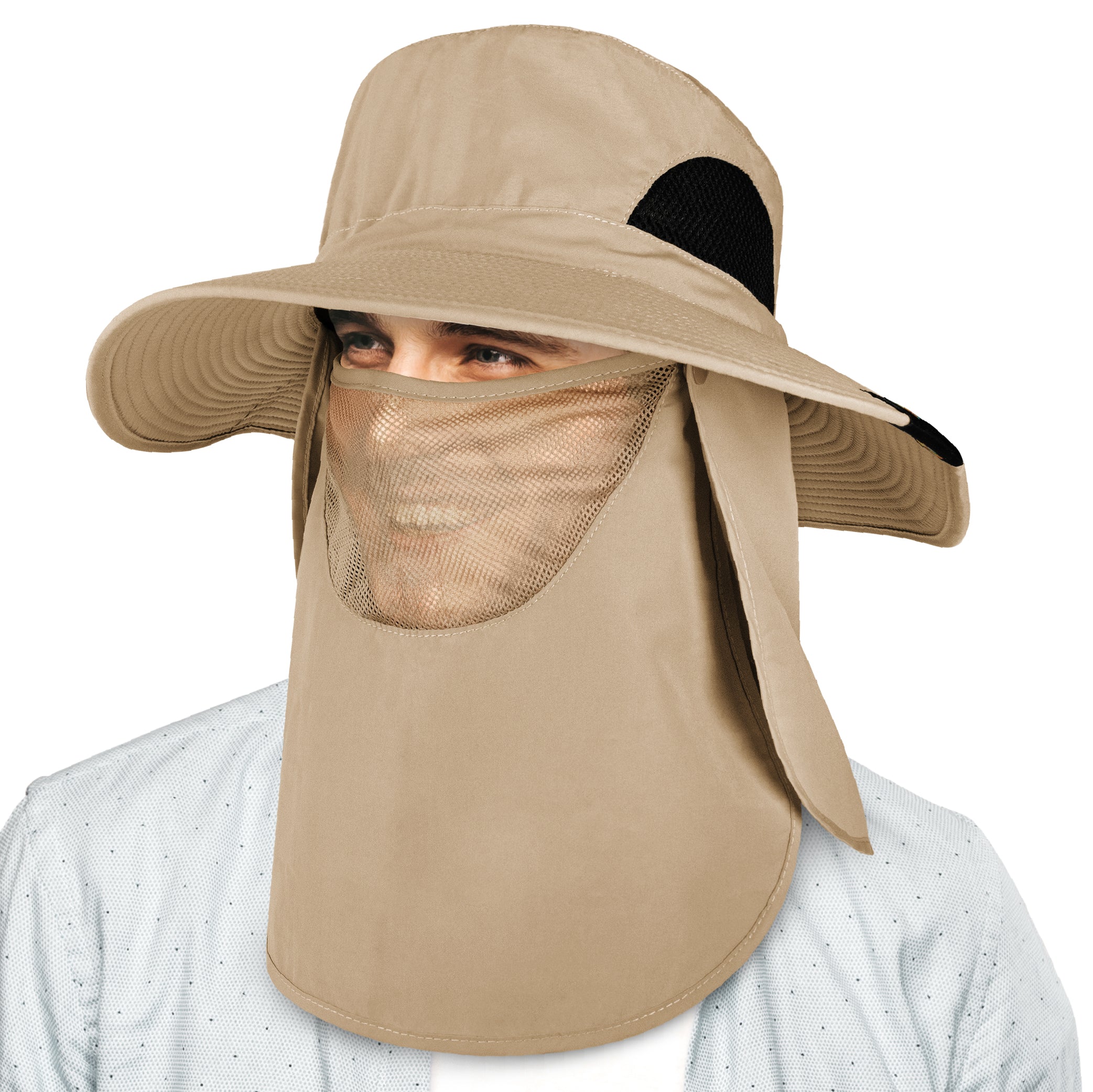 Unisex Wide Brim Hat with Neck Flap and Face Cover
