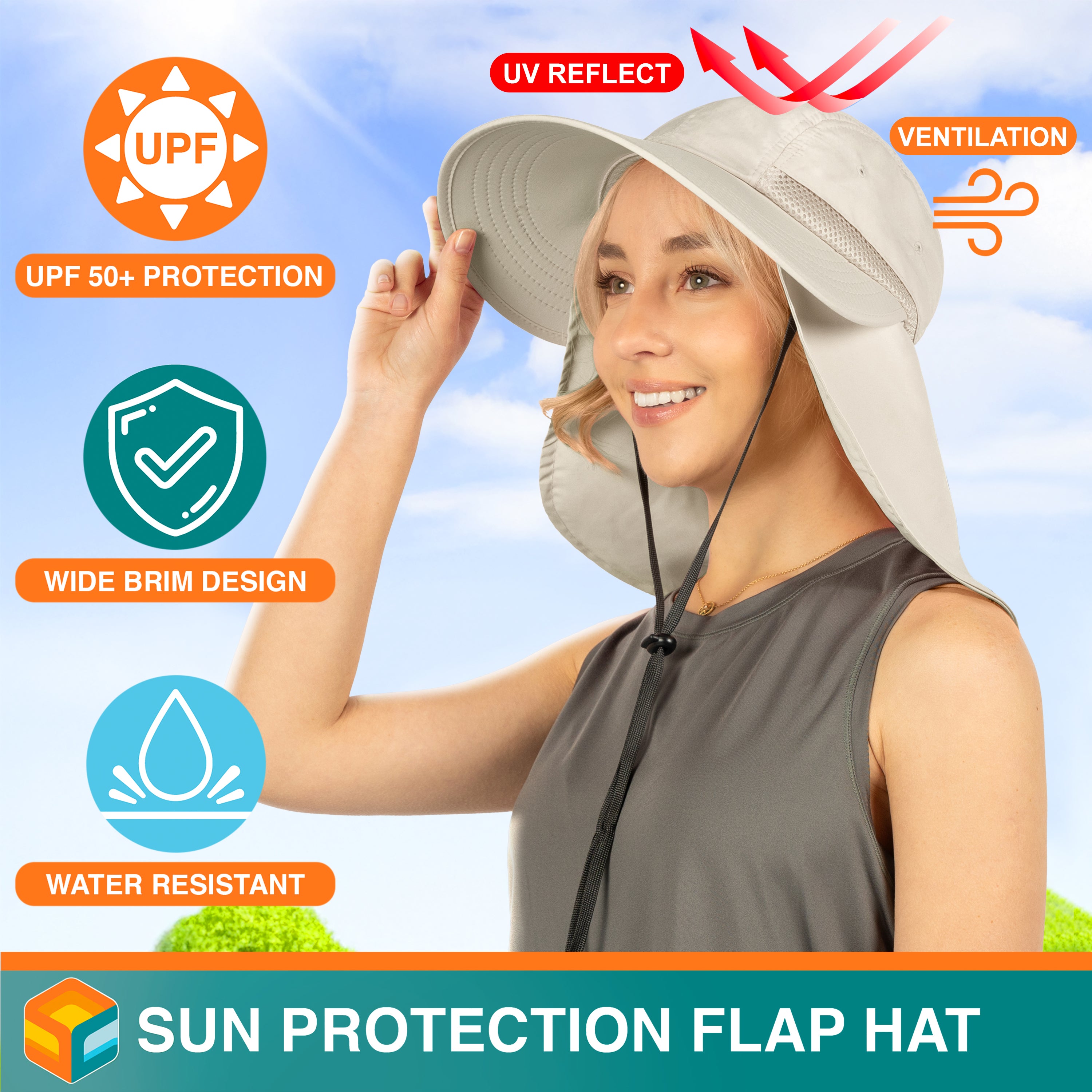 Womens Sun Hat with Neck Flap