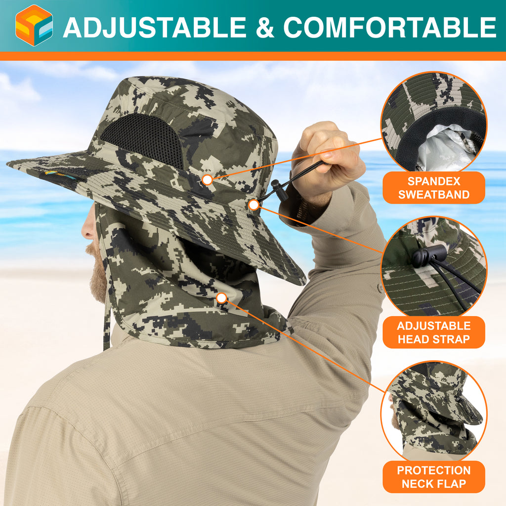 Unisex Wide Brim Sun Hat with Side Vent and Neck Flap Cover