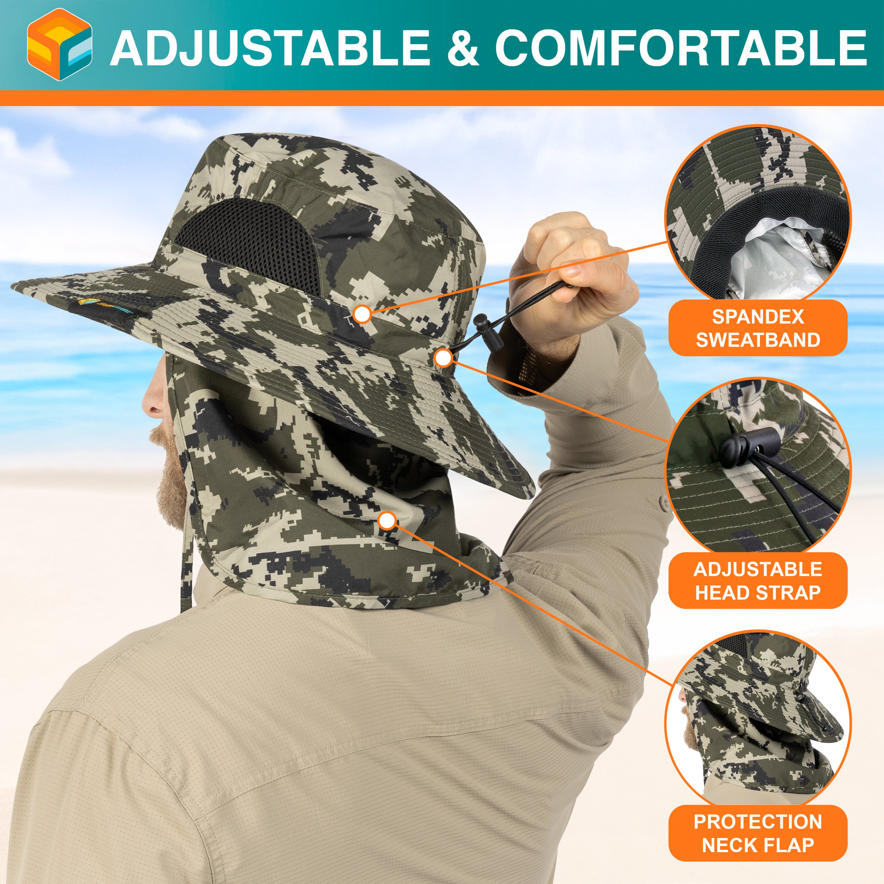 Unisex Wide Brim Sun Hat with Side Vent and Neck Flap Cover