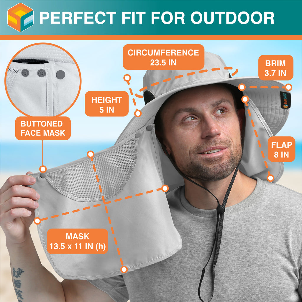 Unisex Wide Brim Hat with Neck Flap and Face Cover