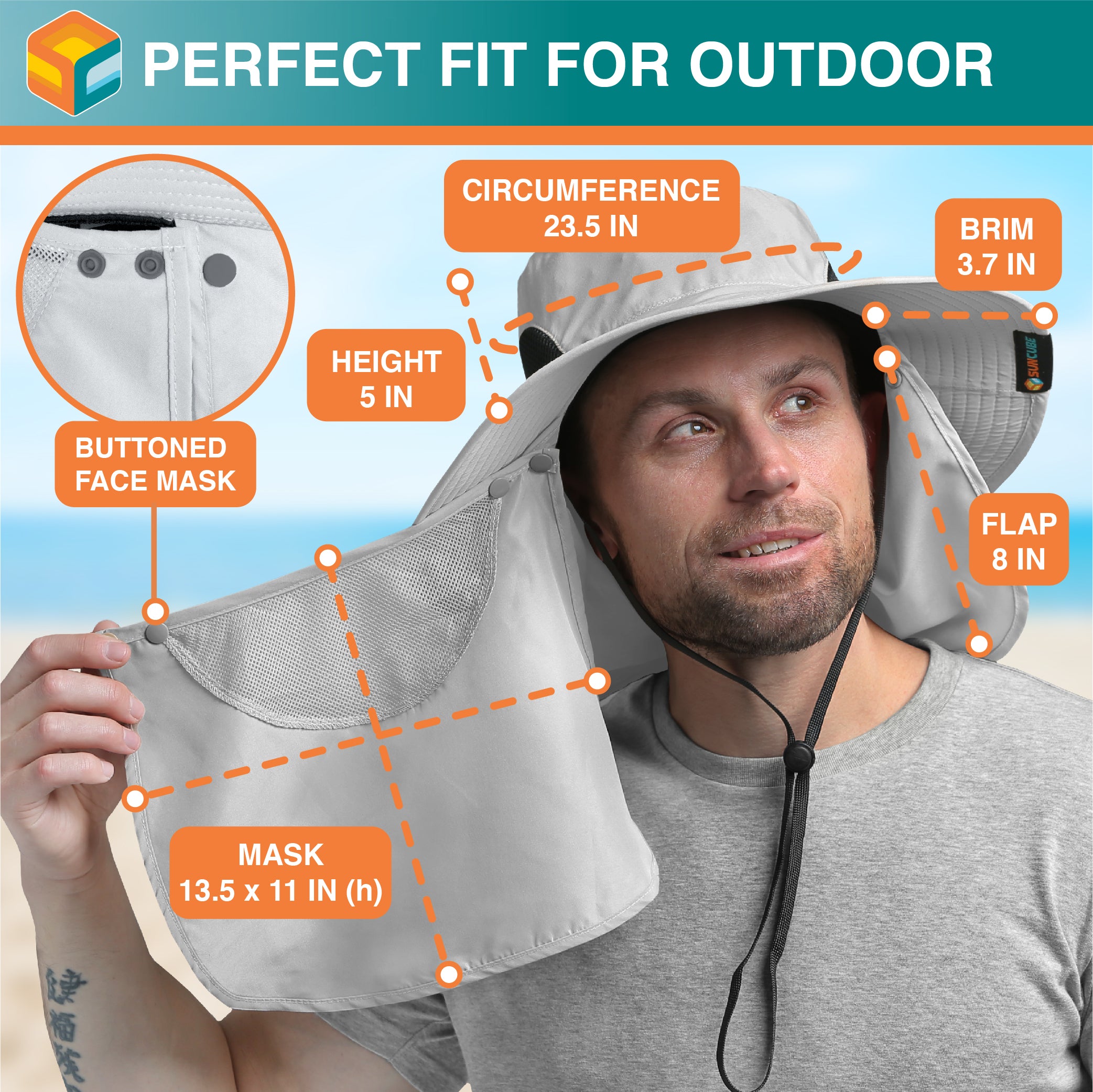Unisex Wide Brim Hat with Neck Flap and Face Cover