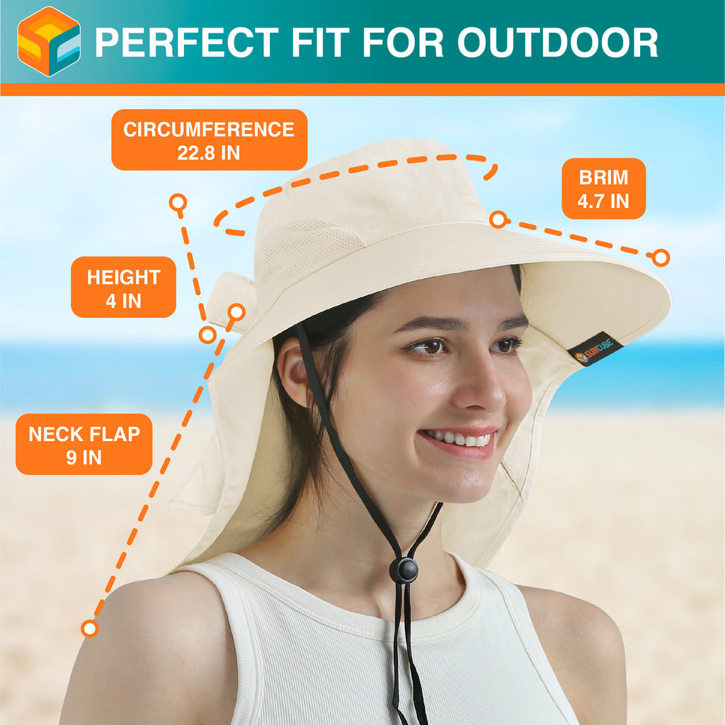 Womens Wide Brim Sun Hat with Bow and Neck Flap