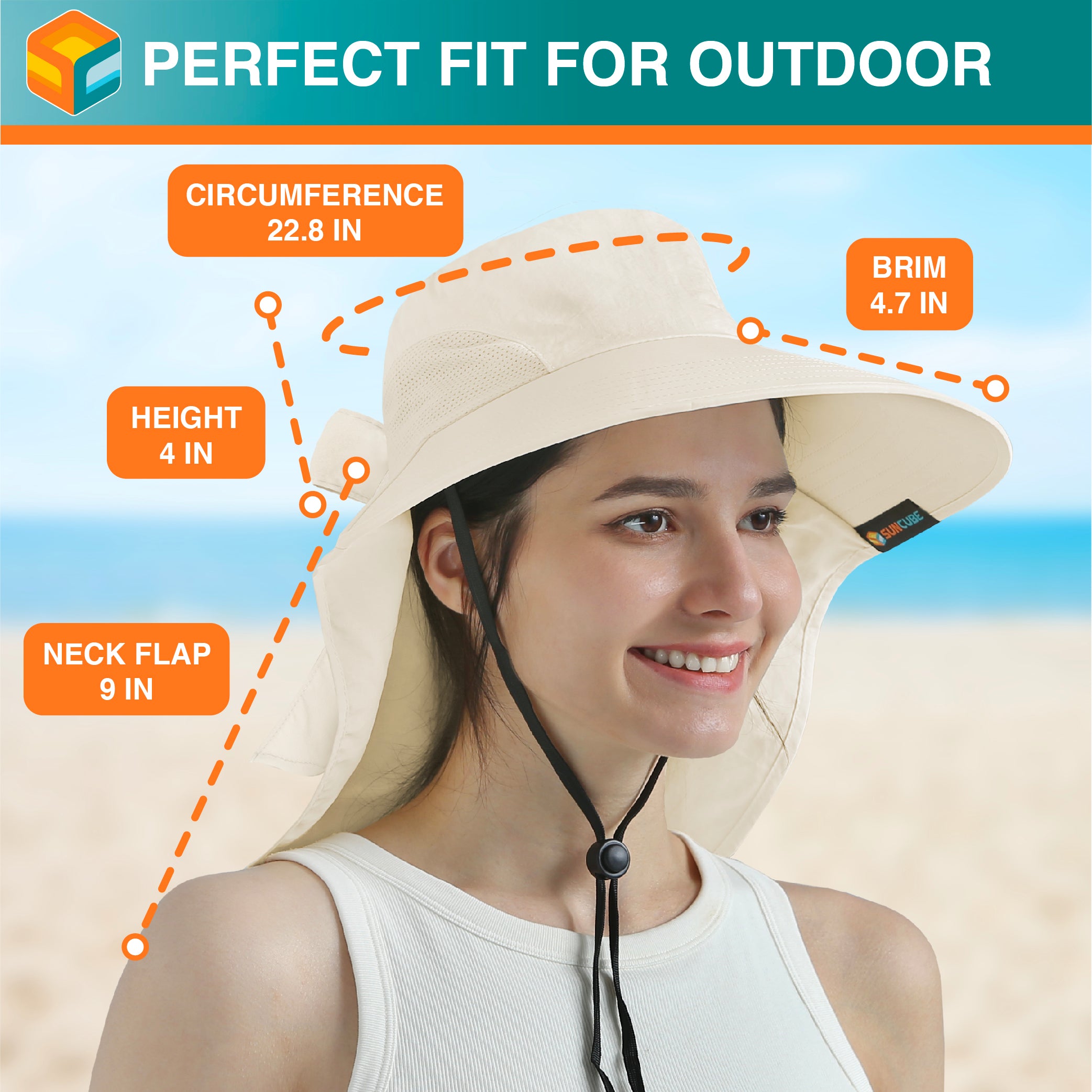 Womens Wide Brim Sun Hat with Bow and Neck Flap