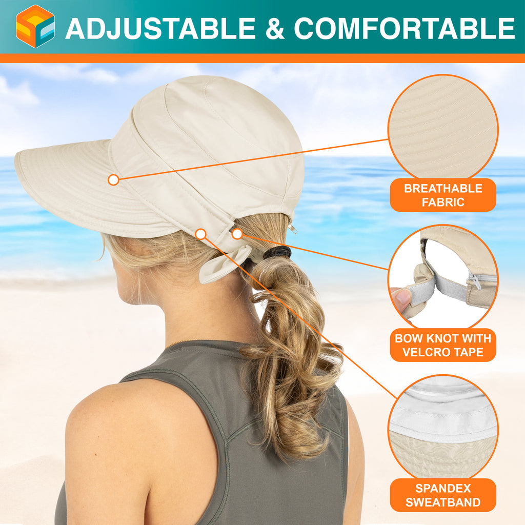 Womens Convertible Zip Off Sun Visor Hat