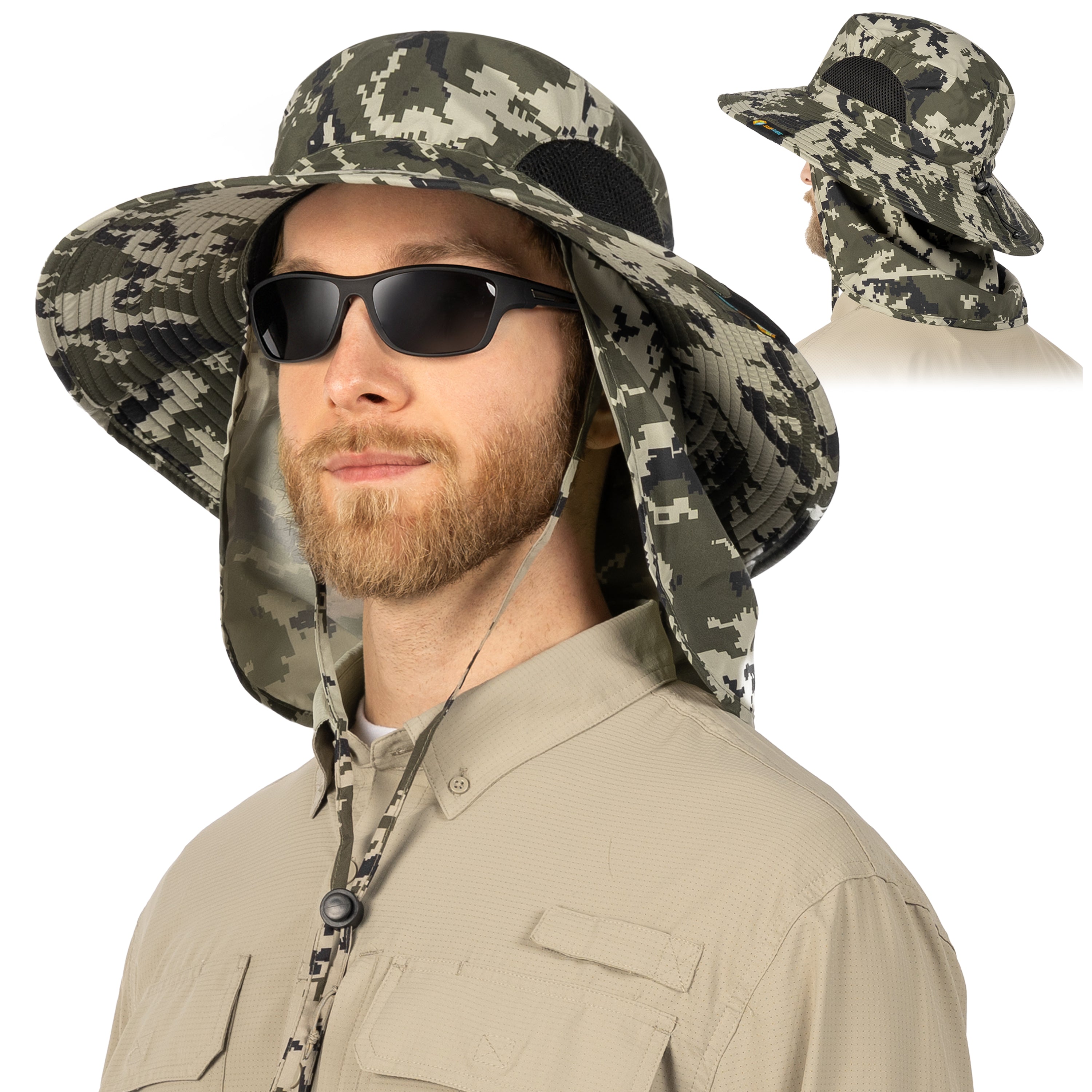 Unisex Wide Brim Sun Hat with Side Vent and Neck Flap Cover