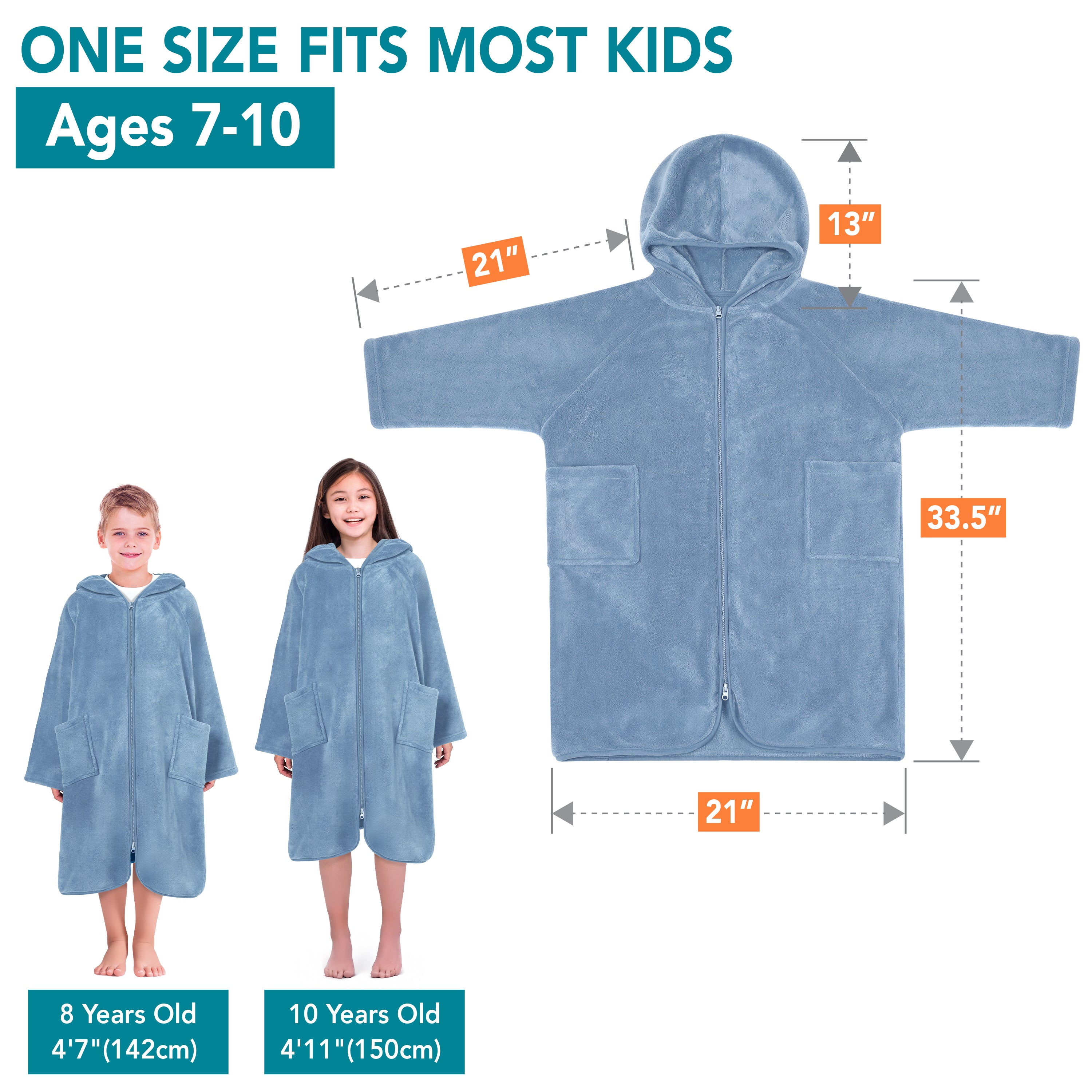 Teens Zippper Hooded Towel Robe