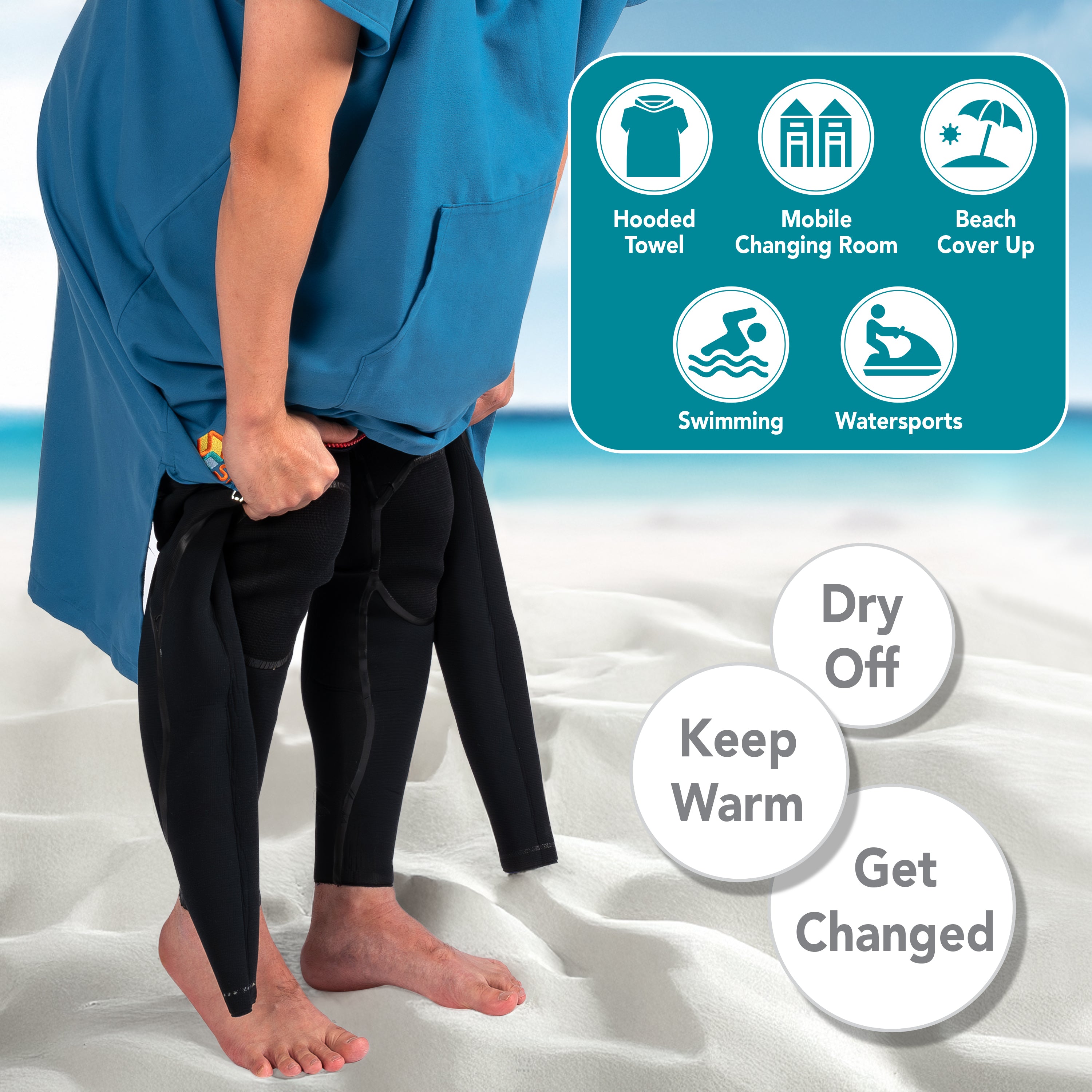 Surf Poncho Changing Robe with Hood, Microfiber - Adults
