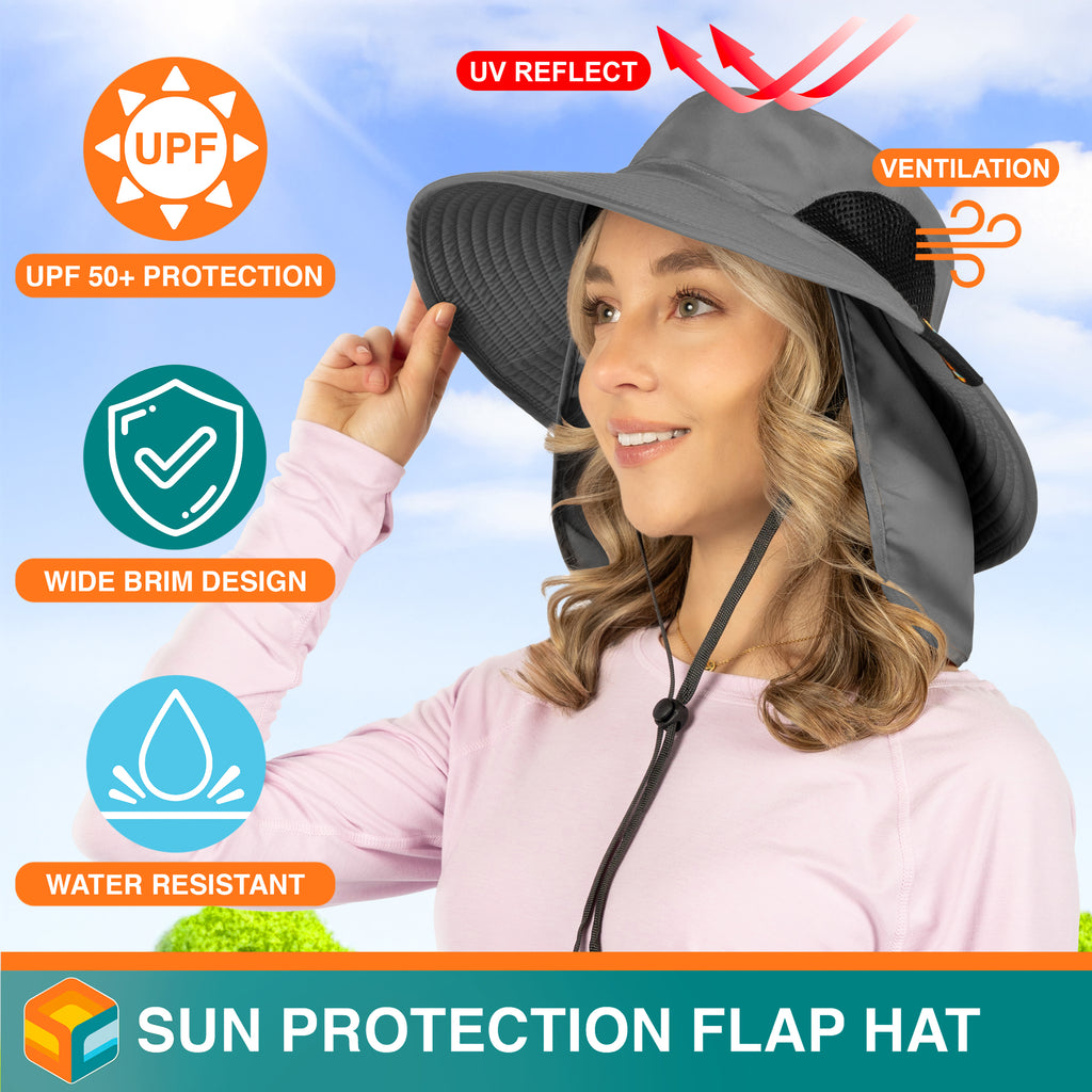 Unisex Wide Brim Sun Hat with Side Vent and Neck Flap Cover