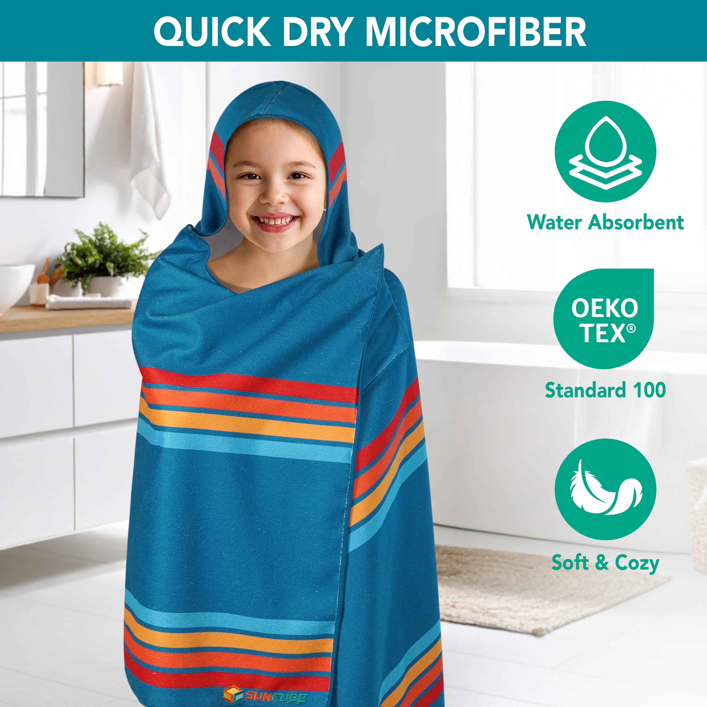 Kids Hooded Poncho Wrap Bath Towel
