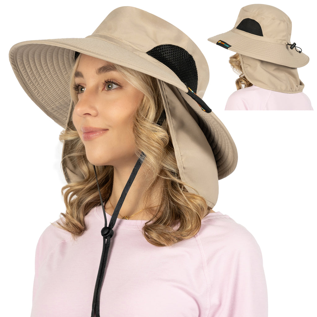 Unisex Wide Brim Sun Hat with Side Vent and Neck Flap Cover