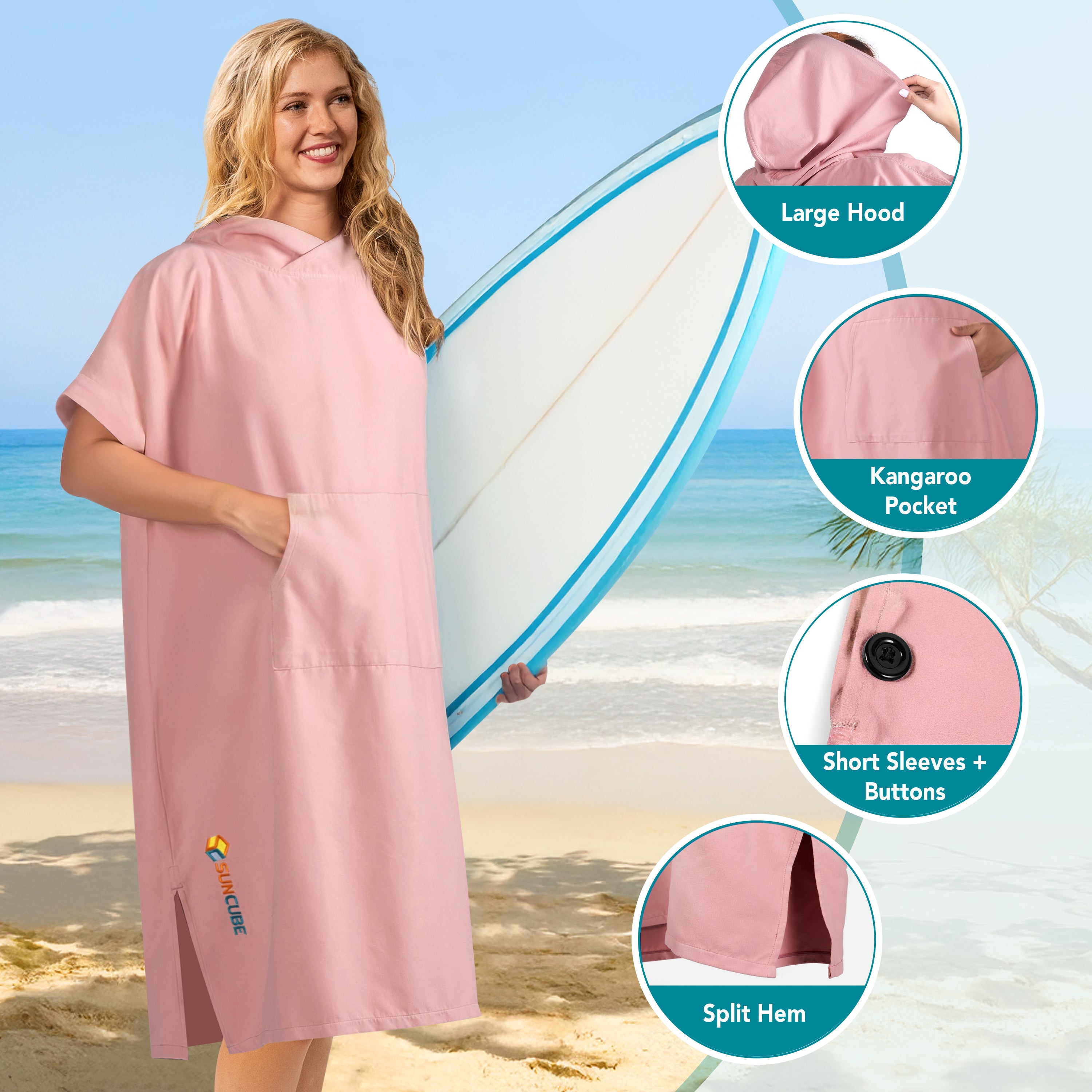 Surf Poncho Changing Robe with Hood, Microfiber - Adults