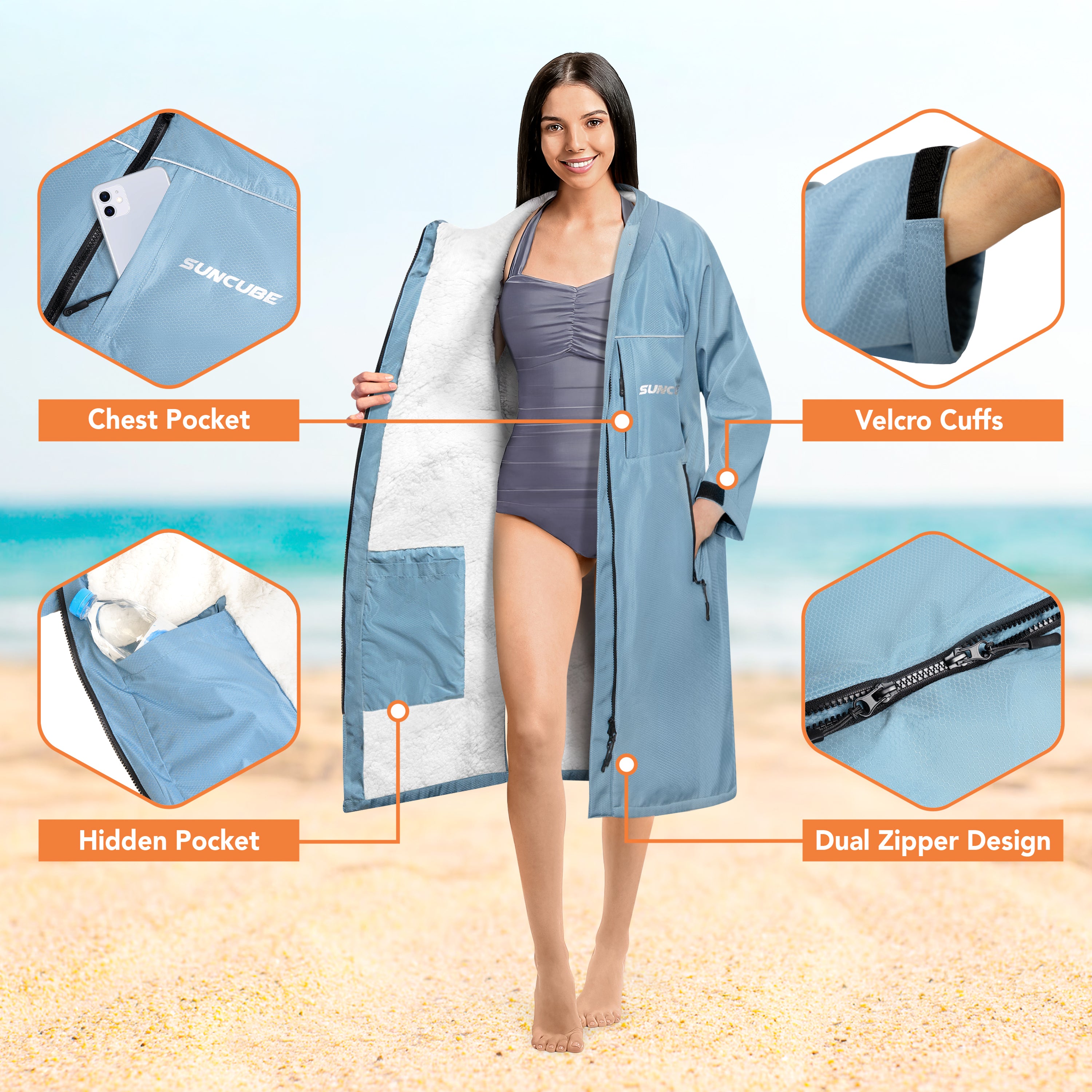 Unisex Hooded Swim Parka - Sherpa, Adults