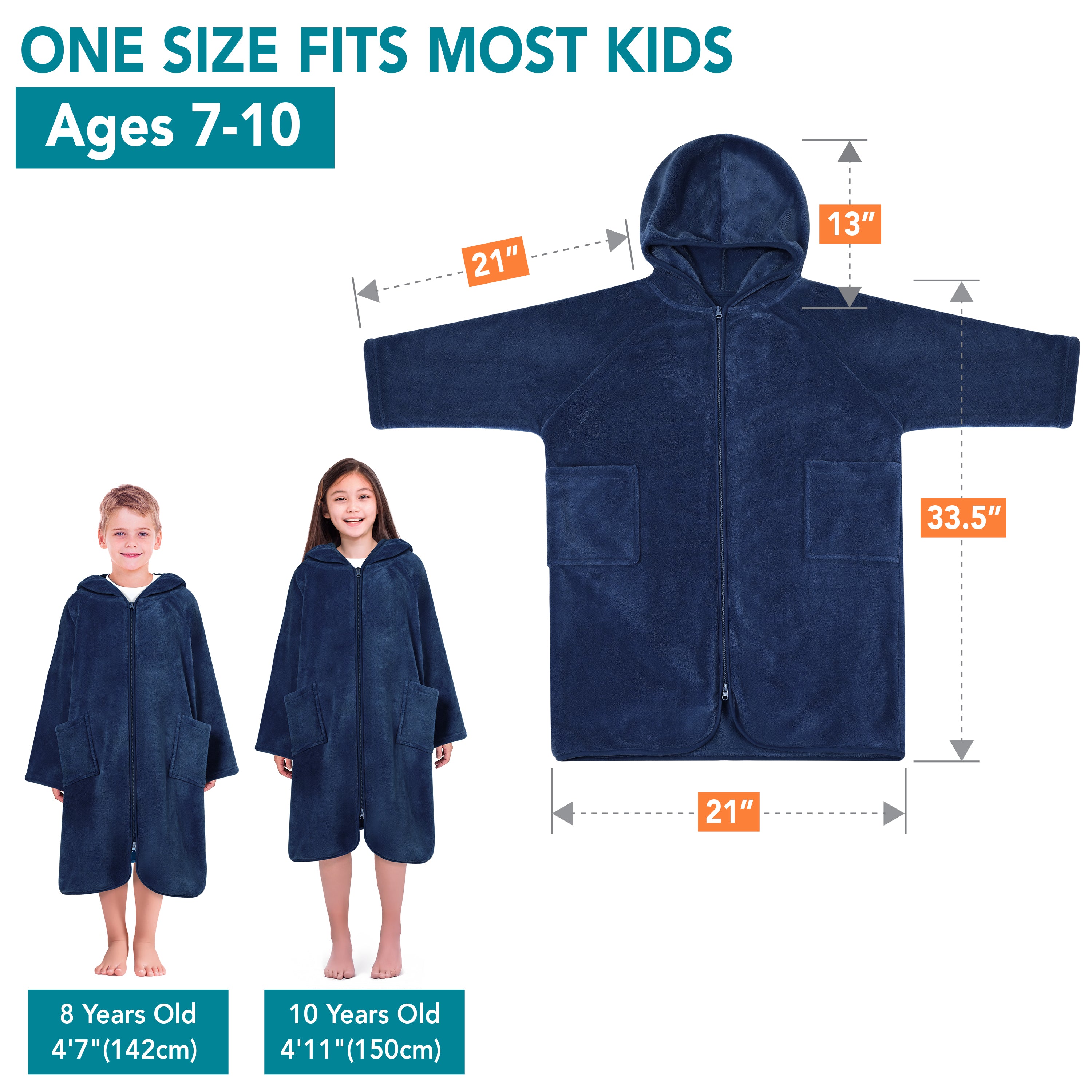 Teens Zippper Hooded Towel Robe