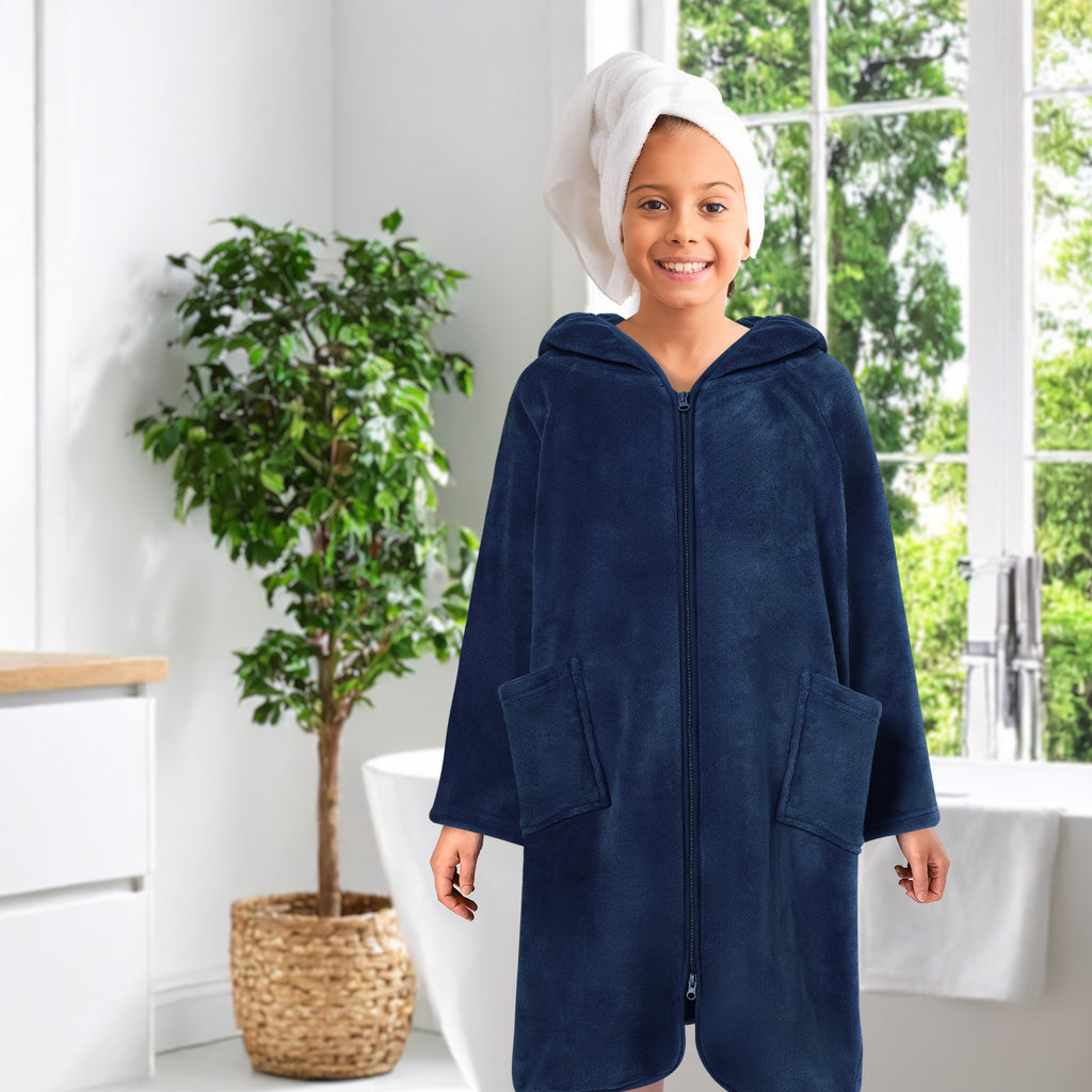 Teens Zippper Hooded Towel Robe