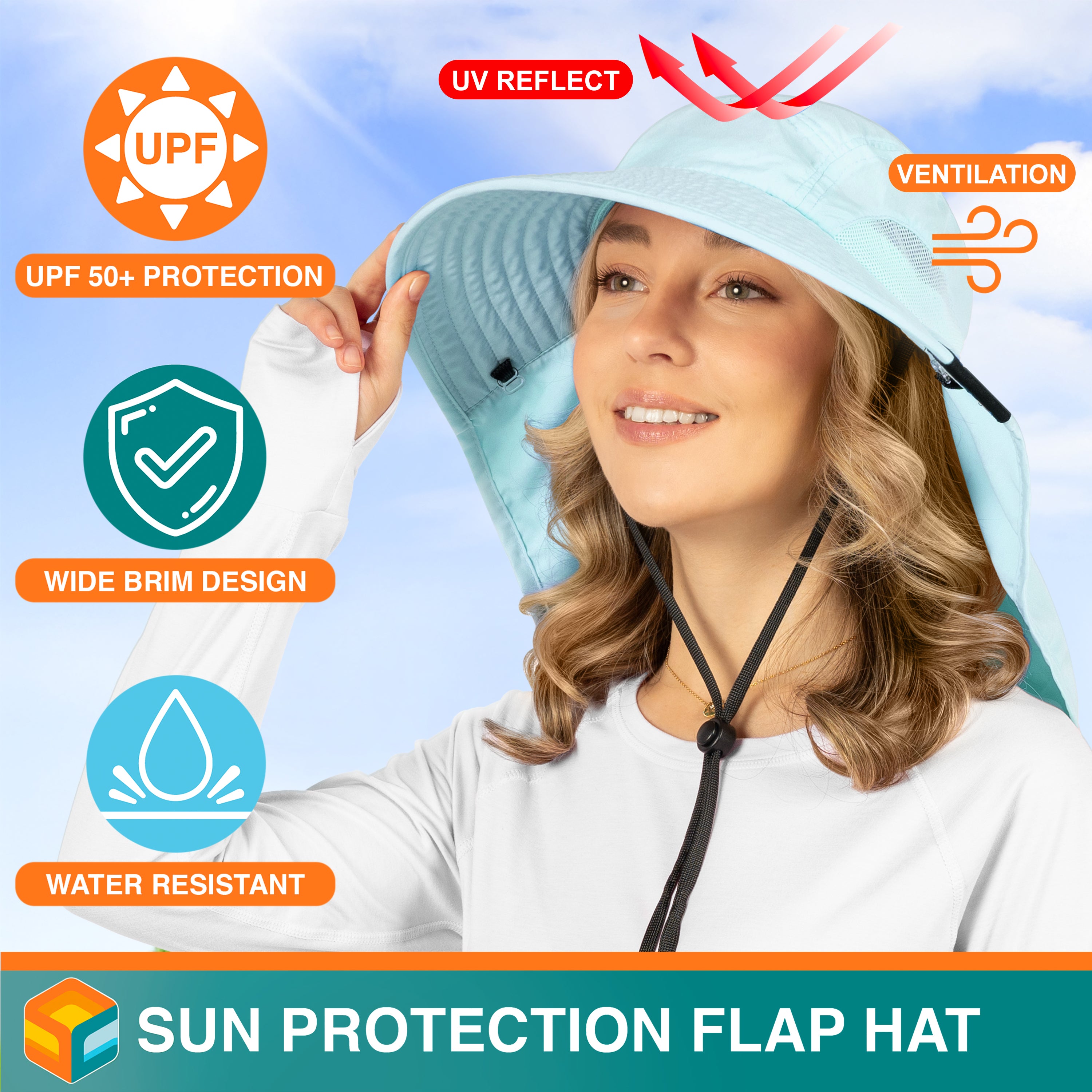 Unisex Wide Brim Sun Hat with Neck Cover