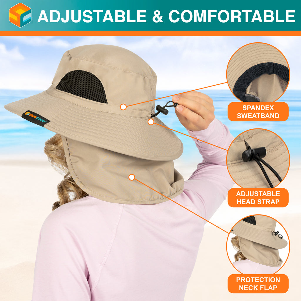 Unisex Wide Brim Sun Hat with Side Vent and Neck Flap Cover