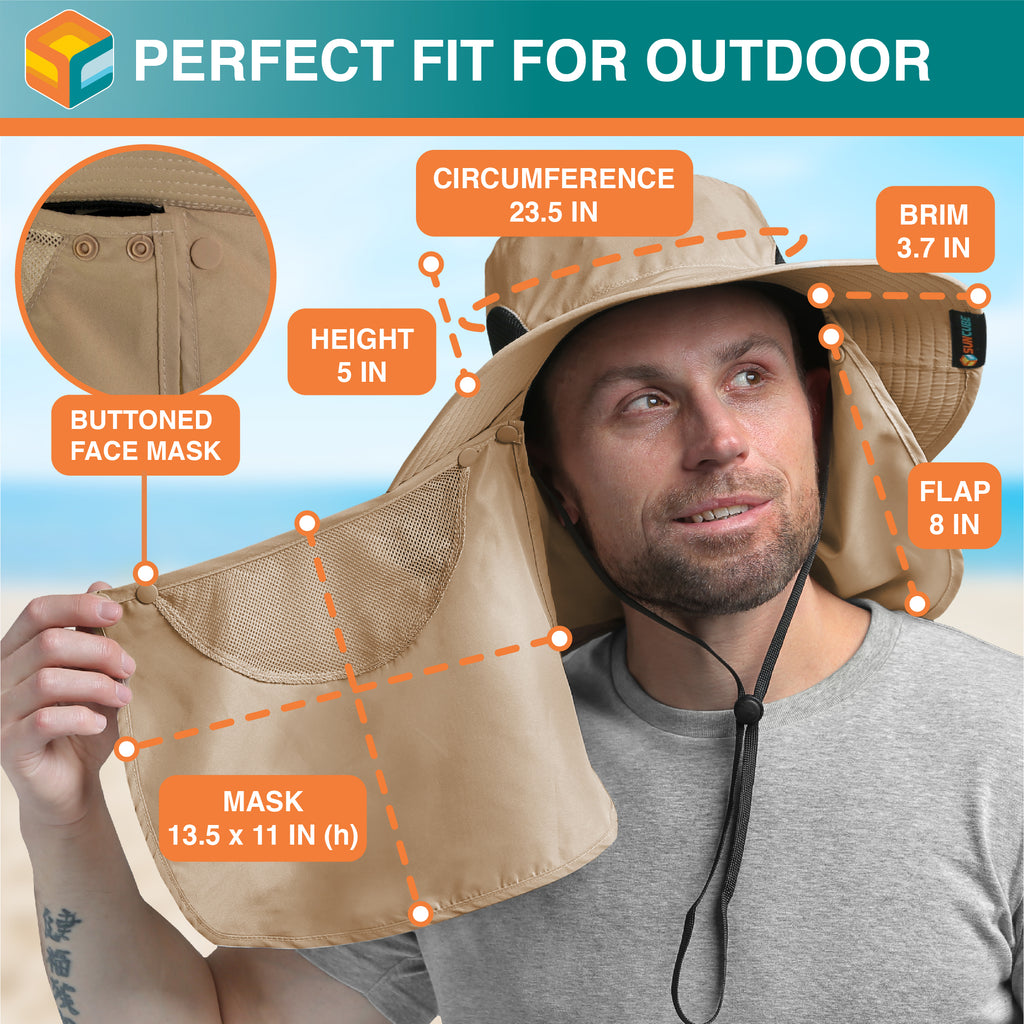 Unisex Wide Brim Hat with Neck Flap and Face Cover