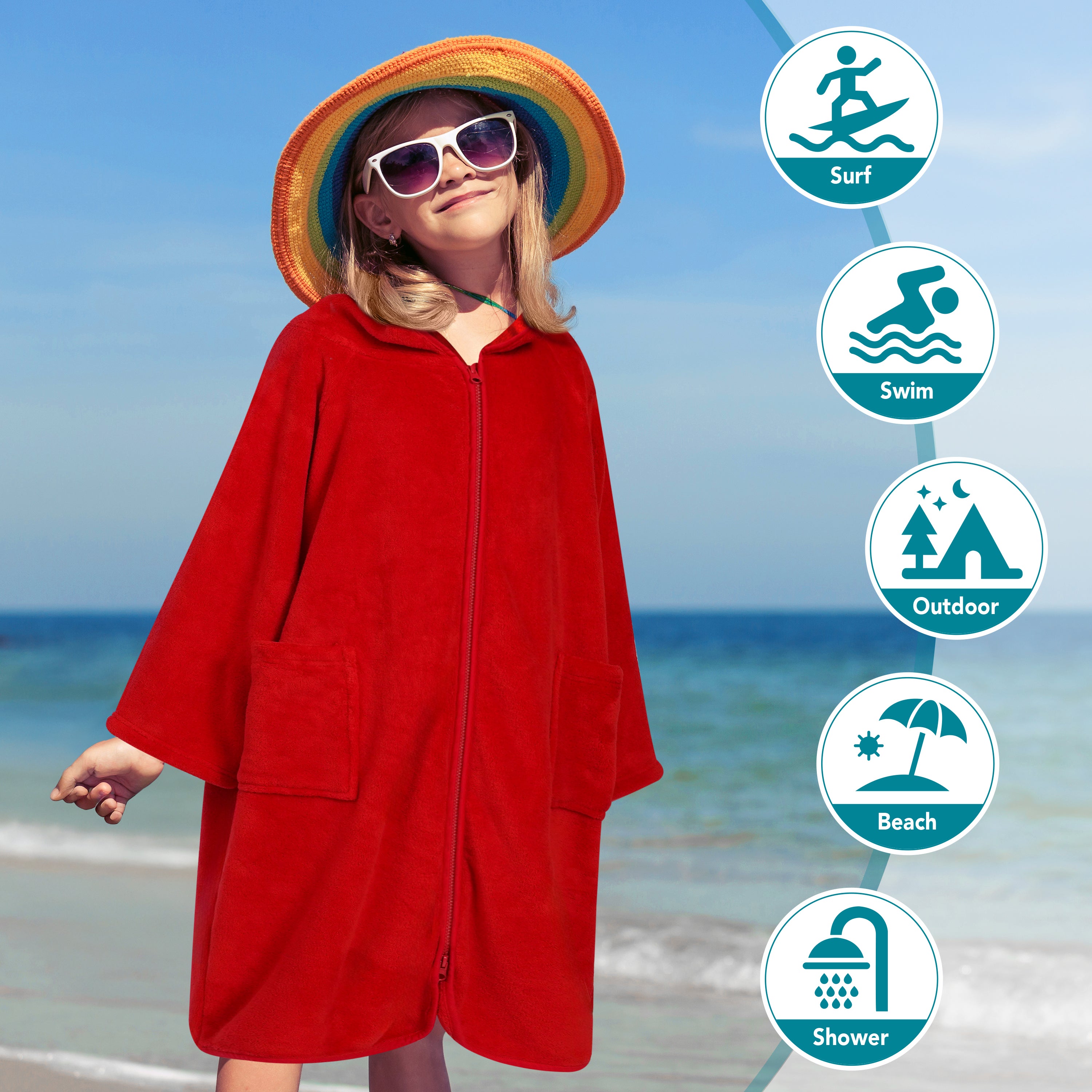 Teens Zippper Hooded Towel Robe