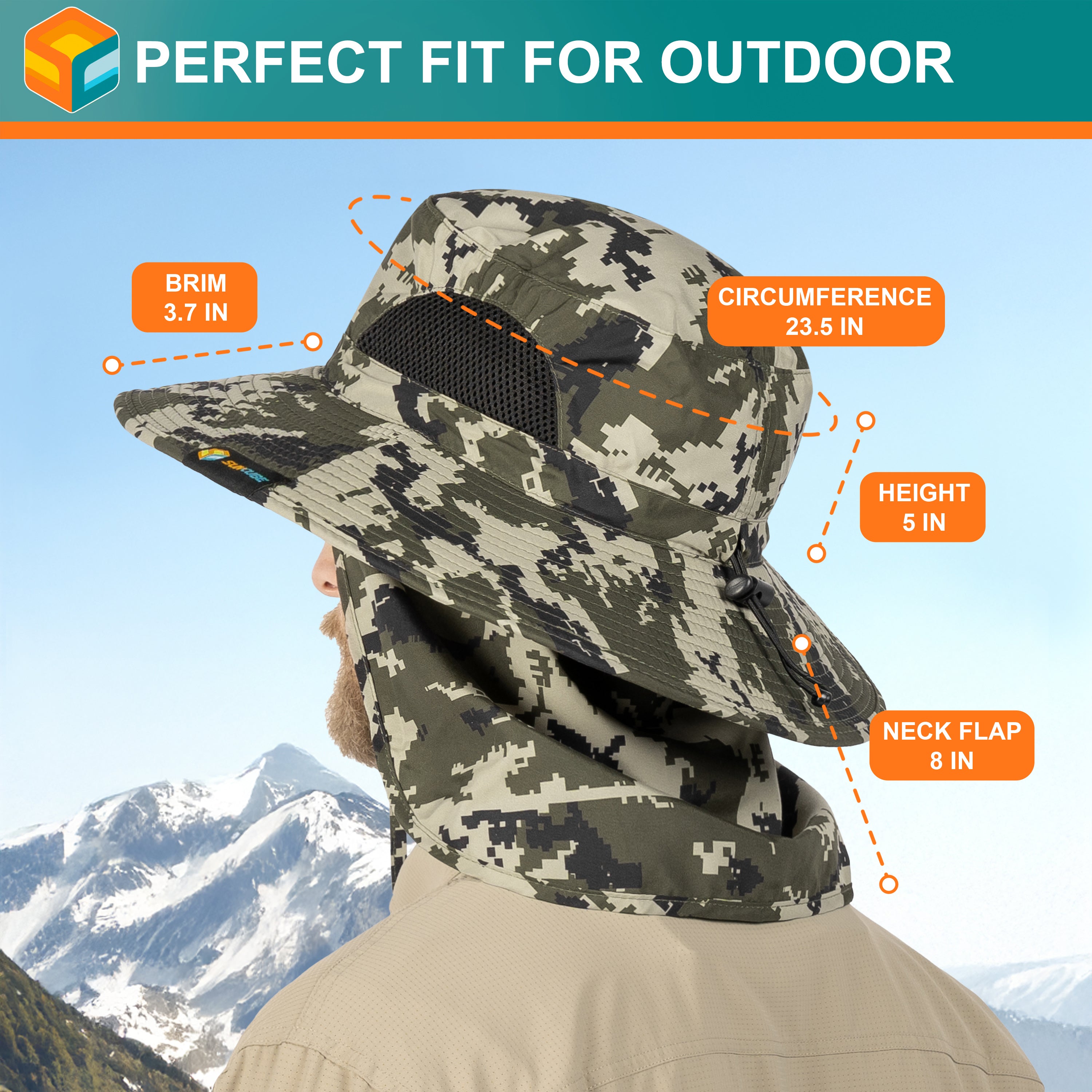 Unisex Wide Brim Sun Hat with Side Vent and Neck Flap Cover