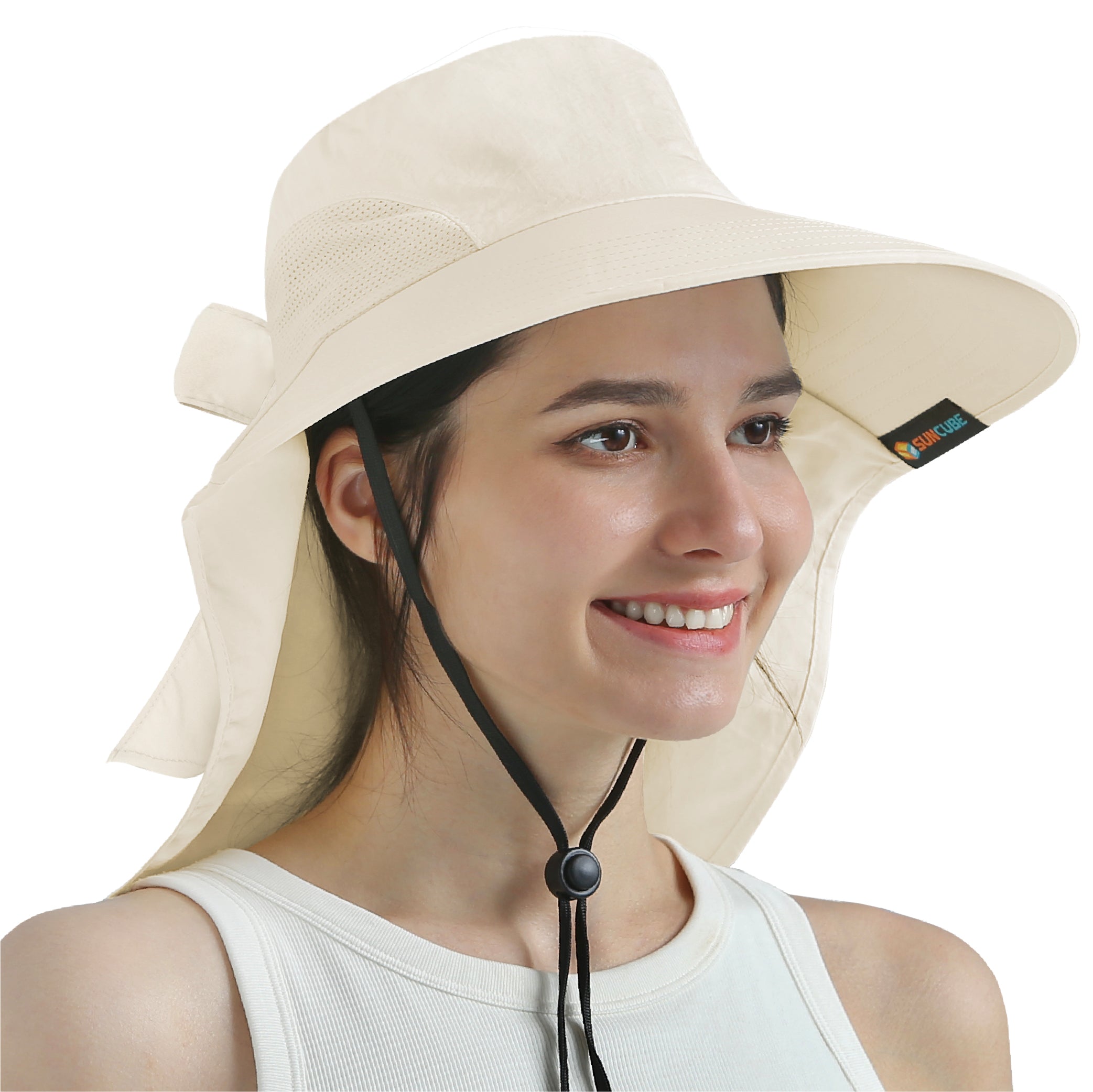 Womens Wide Brim Sun Hat with Bow and Neck Flap