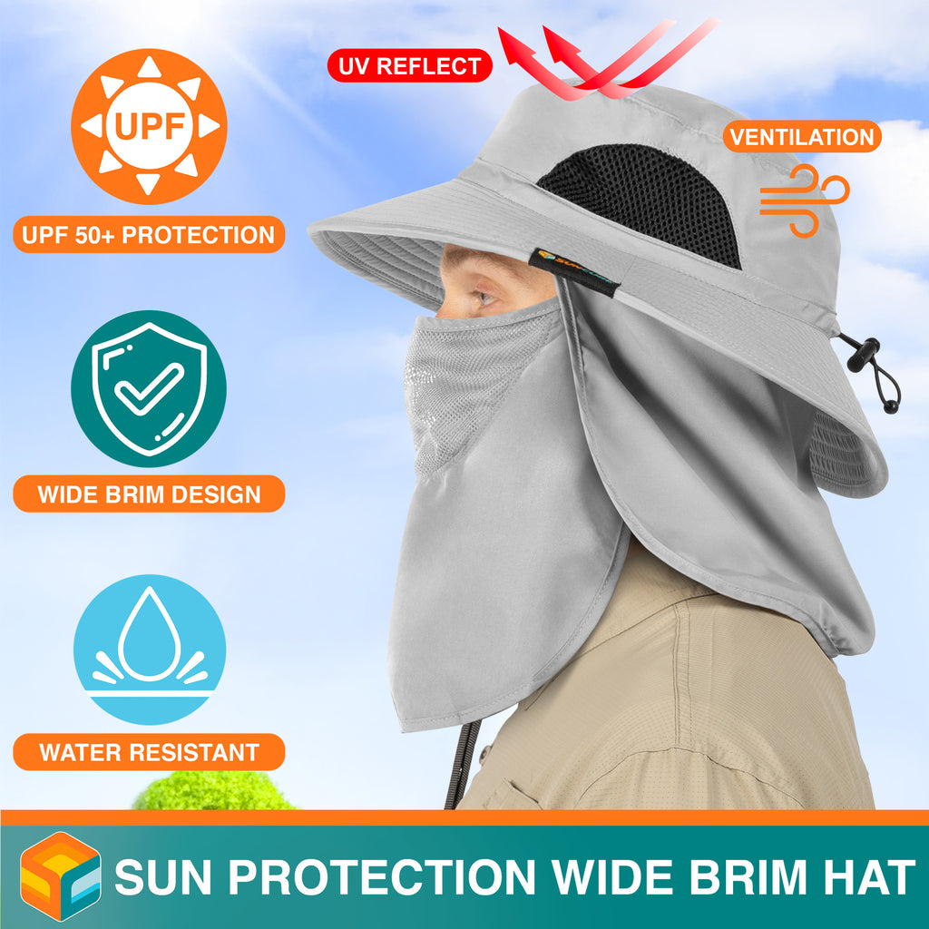Unisex Wide Brim Hat with Neck Flap and Face Cover