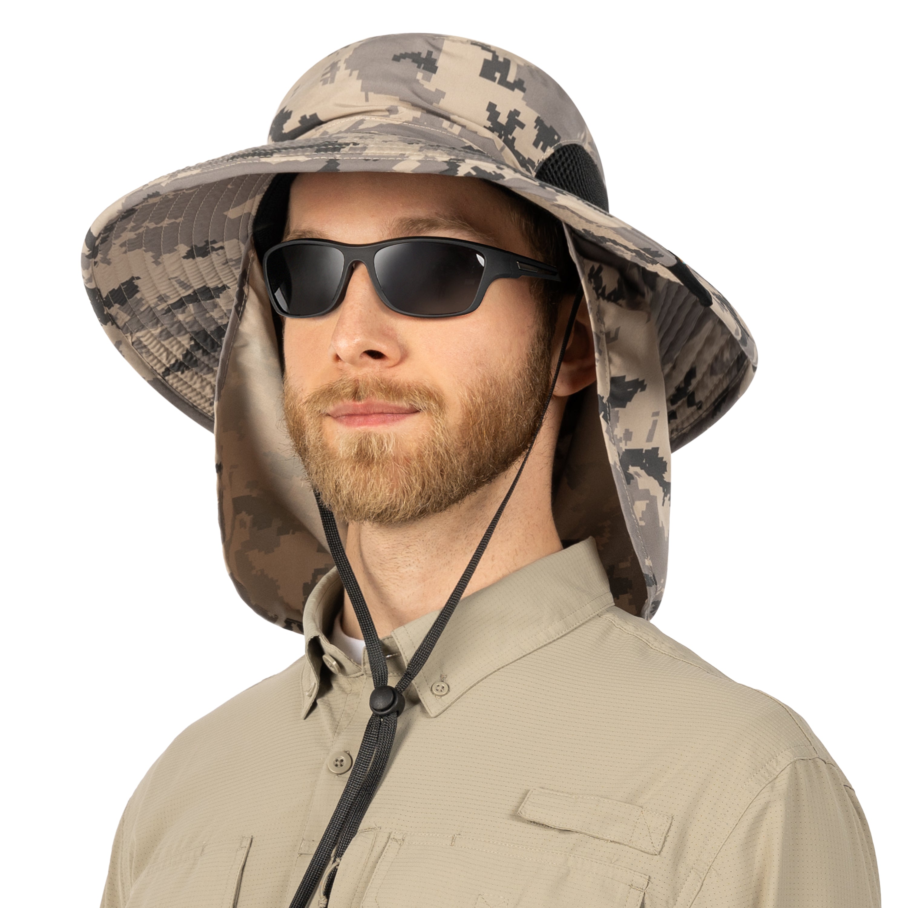 Unisex Wide Brim Sun Hat with Side Vent and Neck Flap Cover