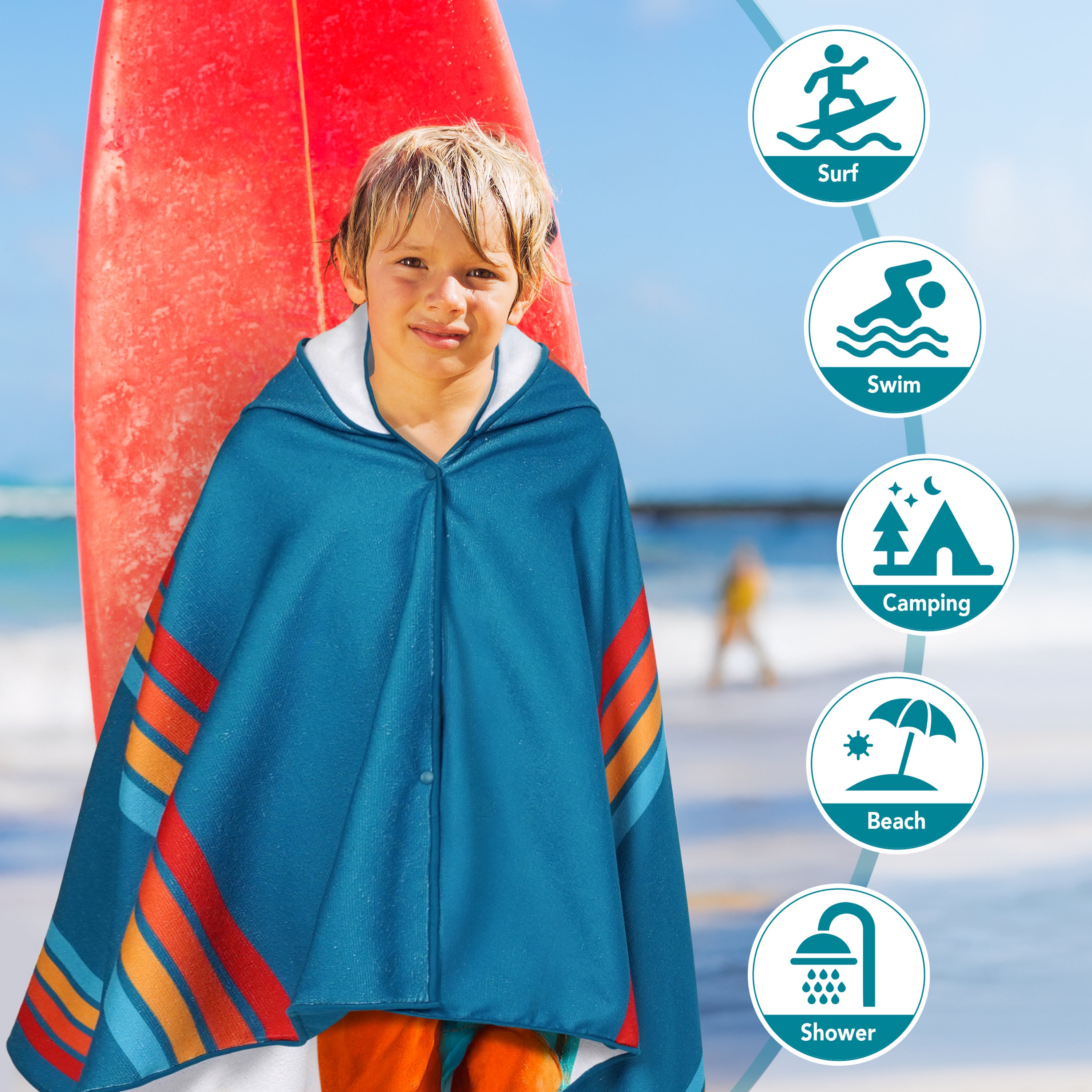 Kids Hooded Poncho Wrap Bath Towel
