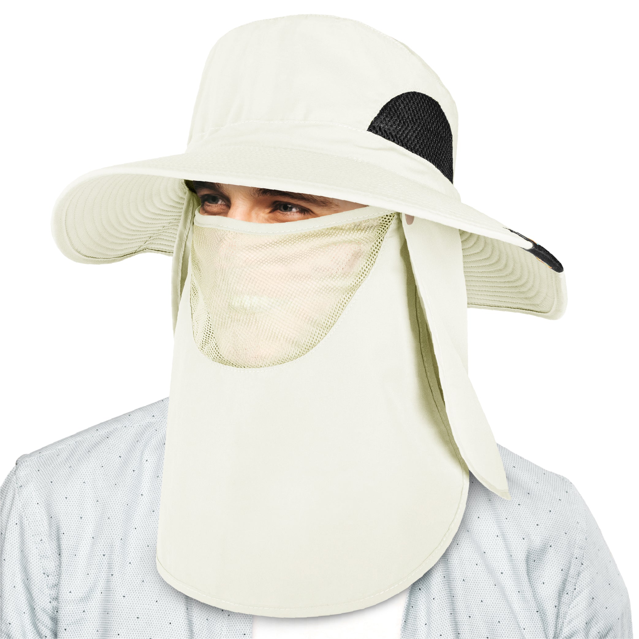 Unisex Wide Brim Hat with Neck Flap and Face Cover