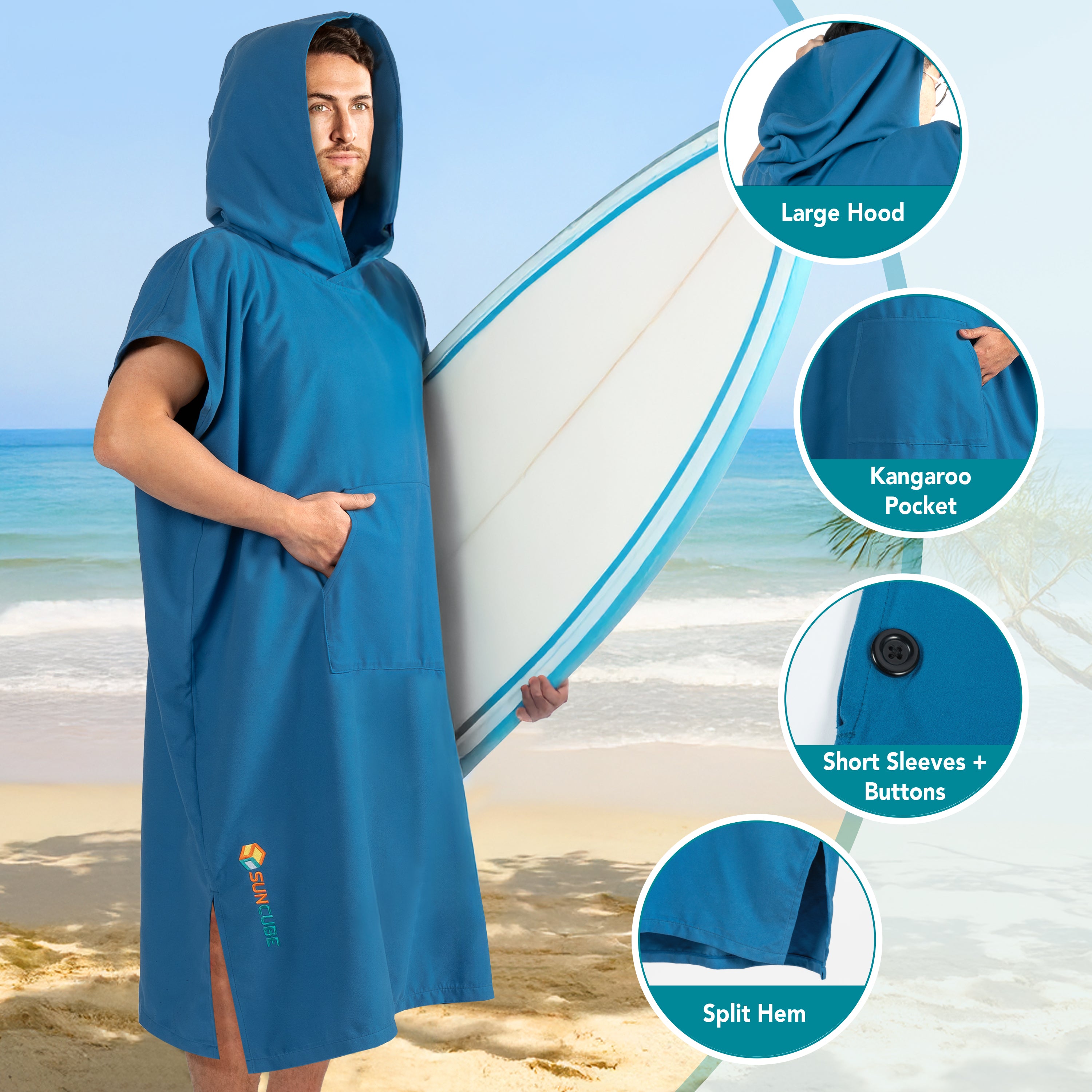 Surf Poncho Changing Robe with Hood, Microfiber - Adults