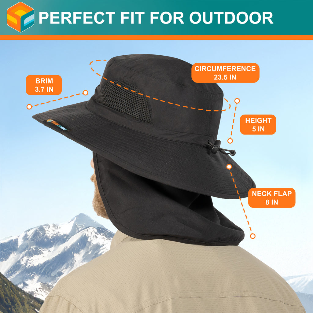 Unisex Wide Brim Sun Hat with Side Vent and Neck Flap Cover