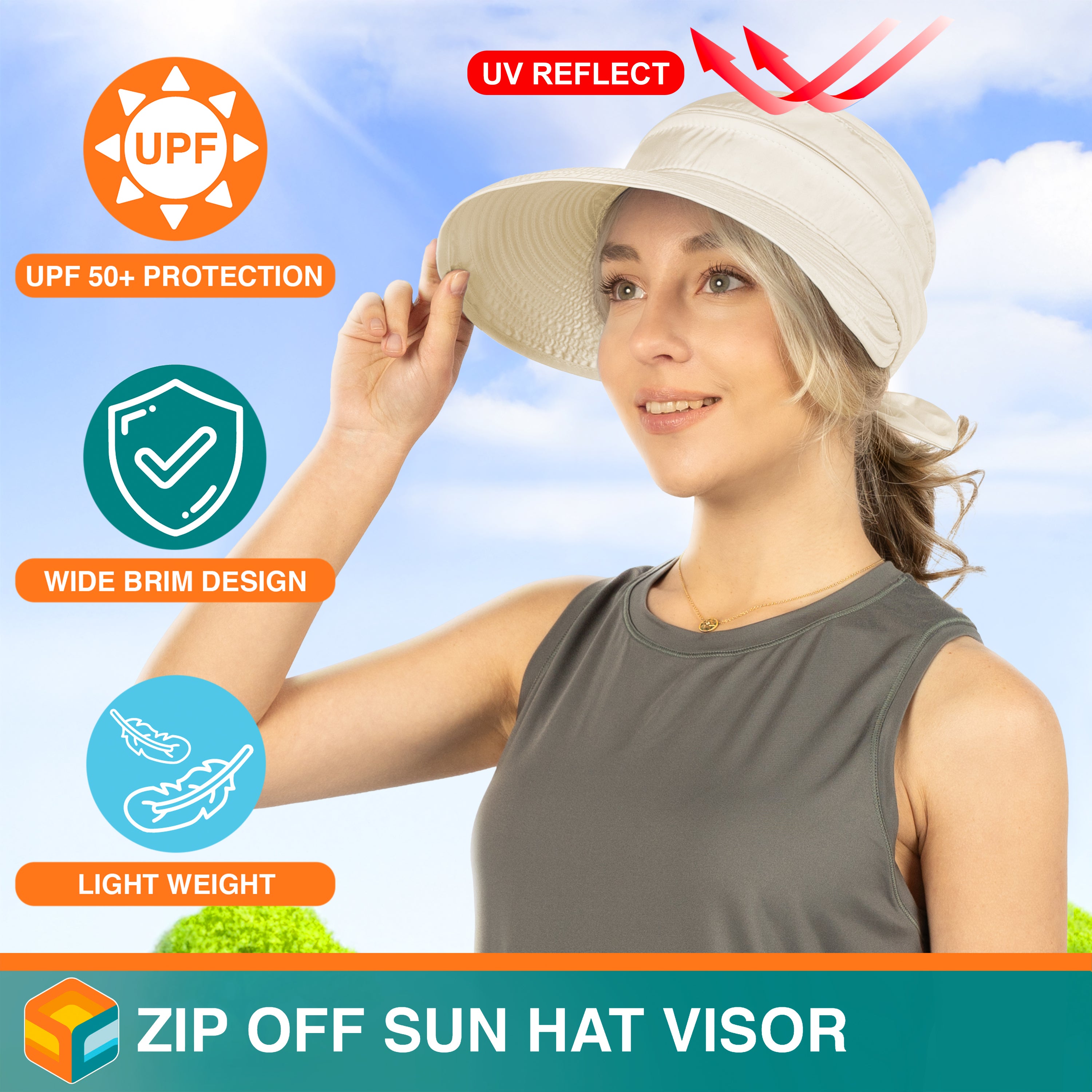 Womens Convertible Zip Off Sun Visor Hat