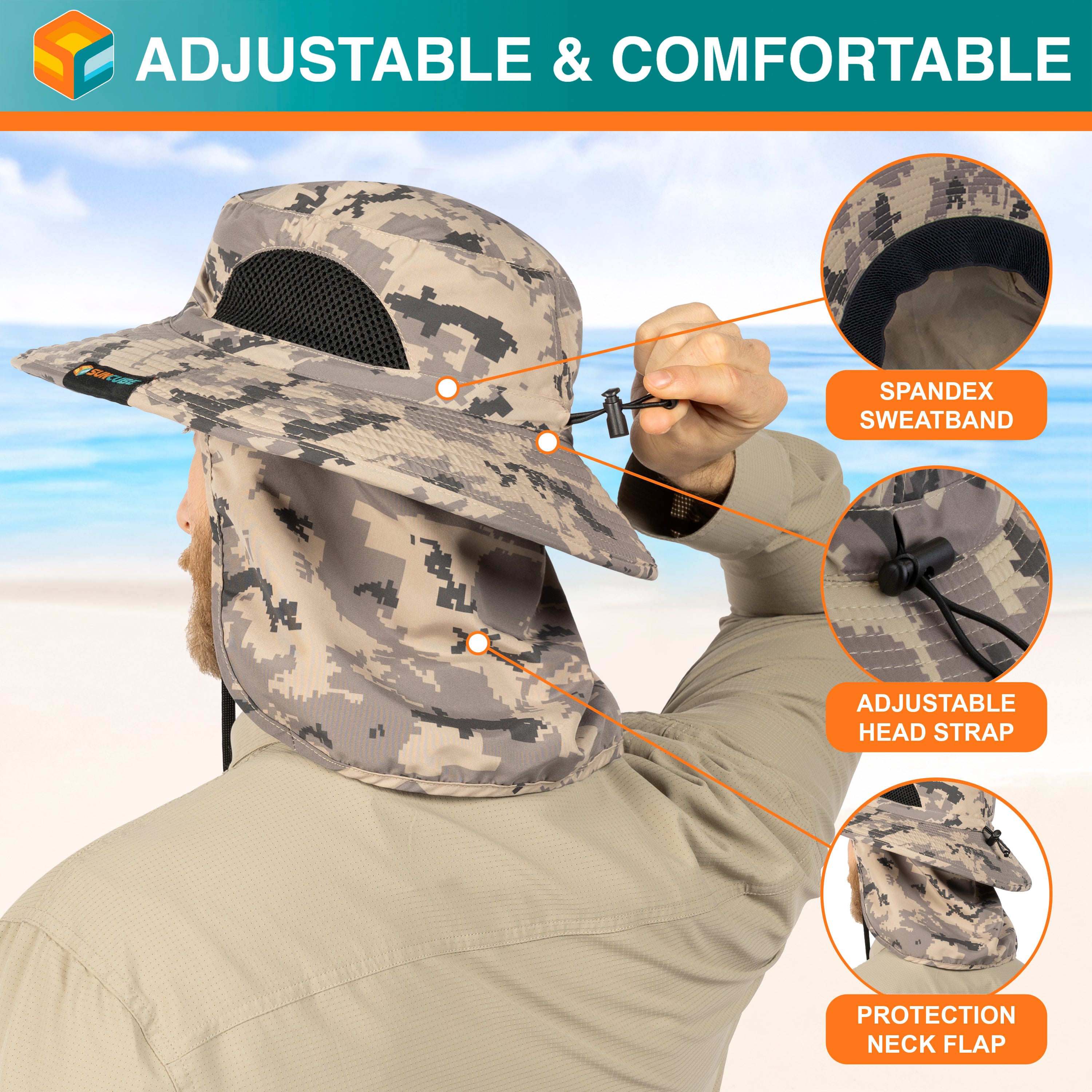 Unisex Wide Brim Sun Hat with Side Vent and Neck Flap Cover